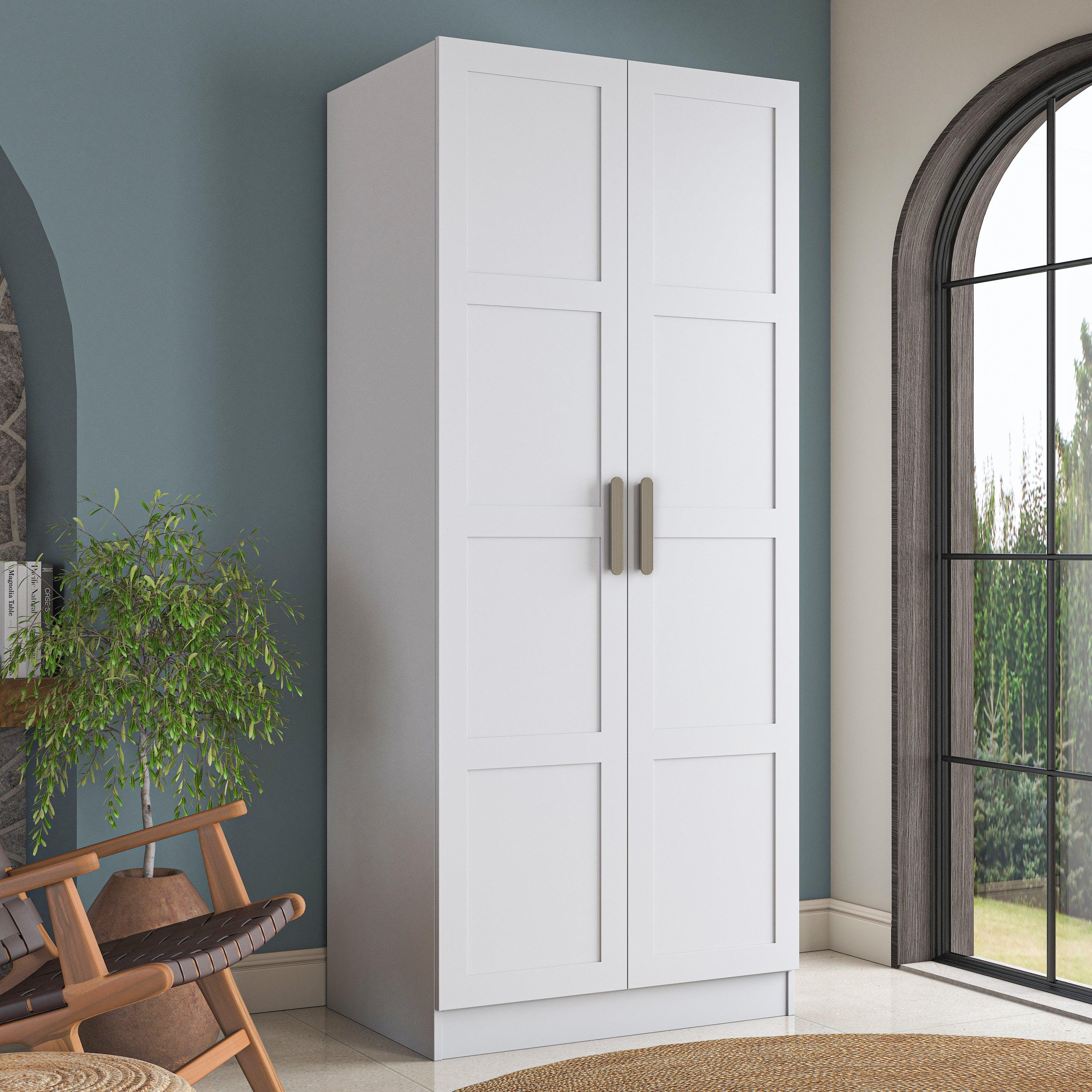 Rani BA227 Membran Kapaklı Gardırop 2 Raflı 2 Kapaklı Askılı Elbise Dolabı Beyaz