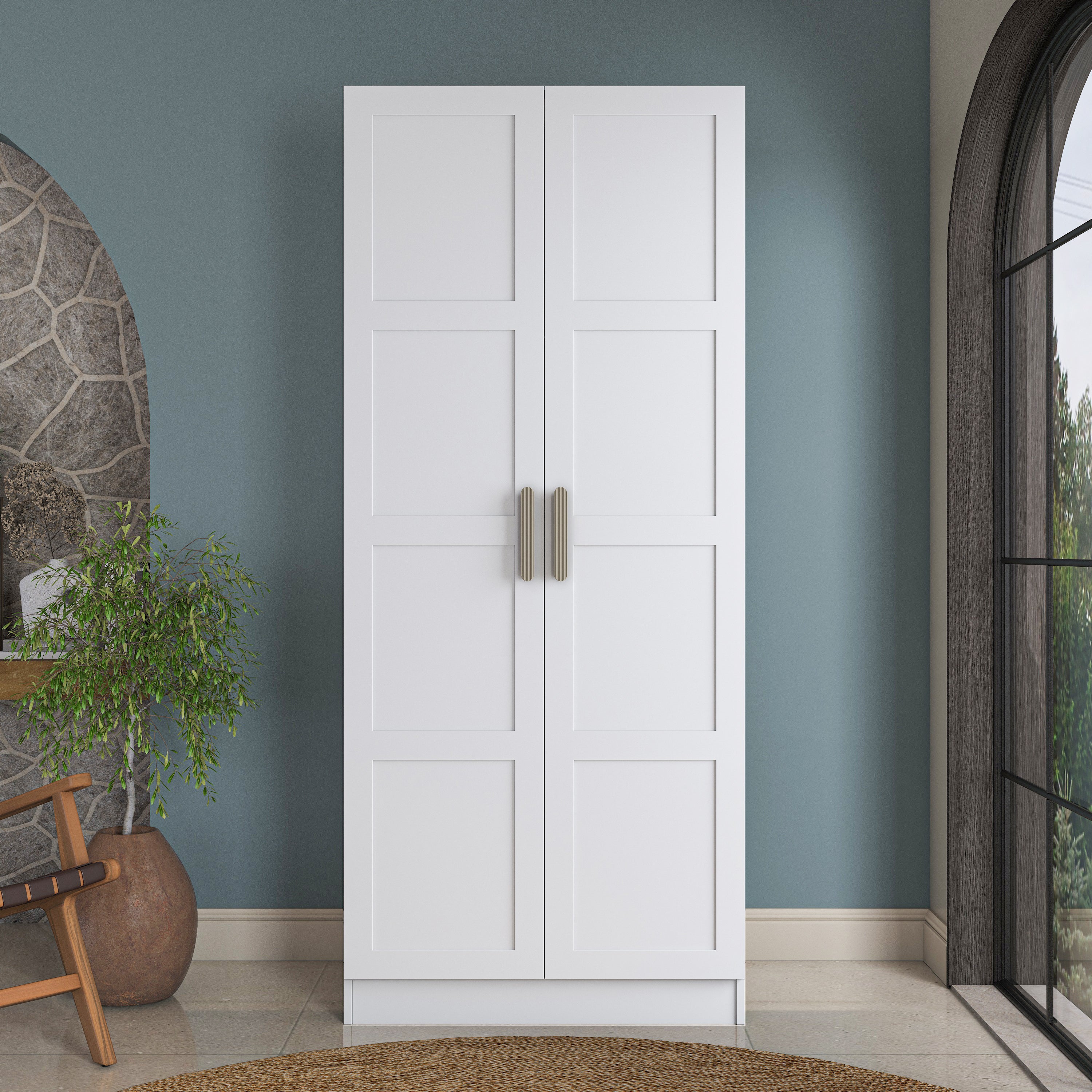 Rani BA227 Membran Kapaklı Gardırop 2 Raflı 2 Kapaklı Askılı Elbise Dolabı Beyaz