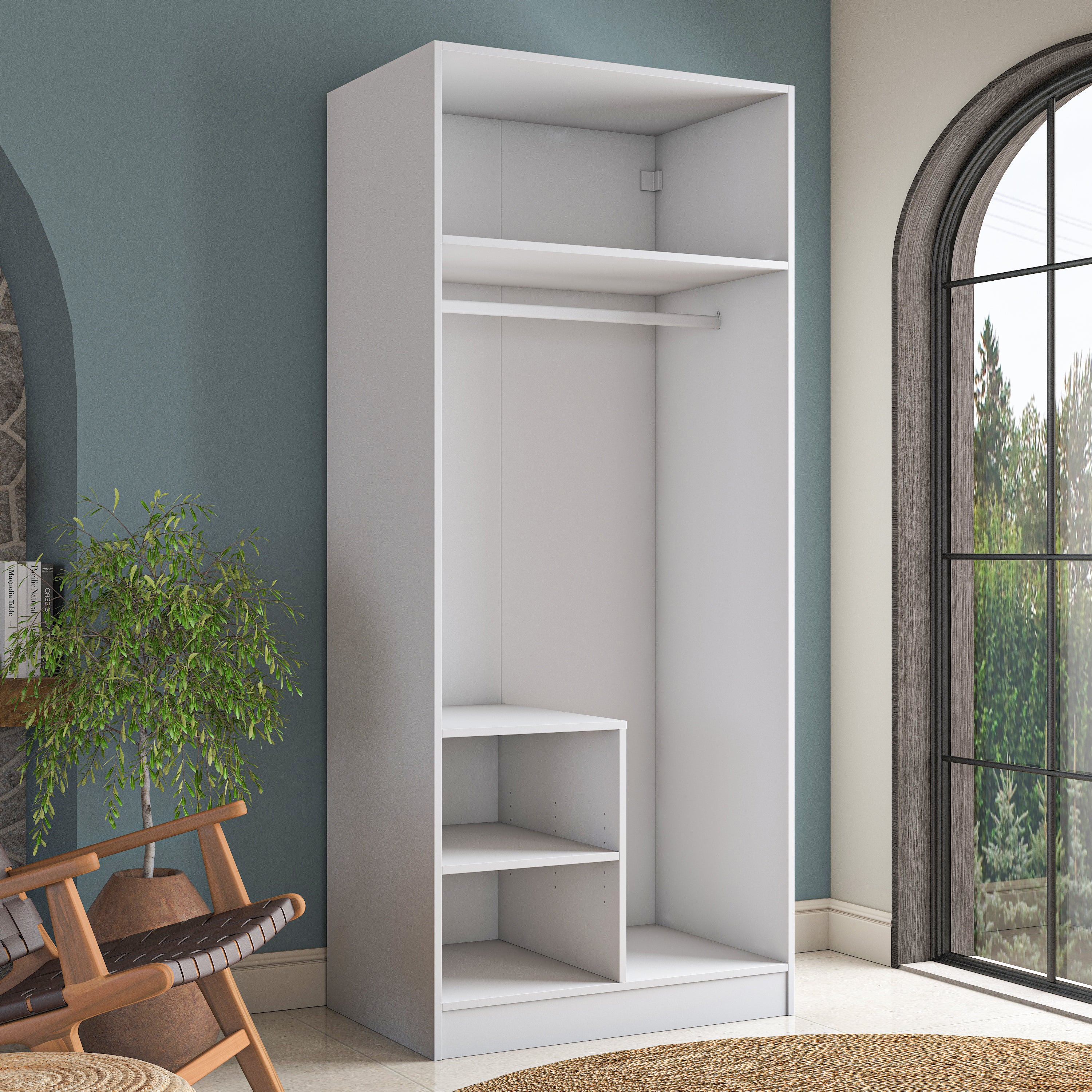 Rani BA227 Membran Kapaklı Gardırop 2 Raflı 2 Kapaklı Askılı Elbise Dolabı Beyaz