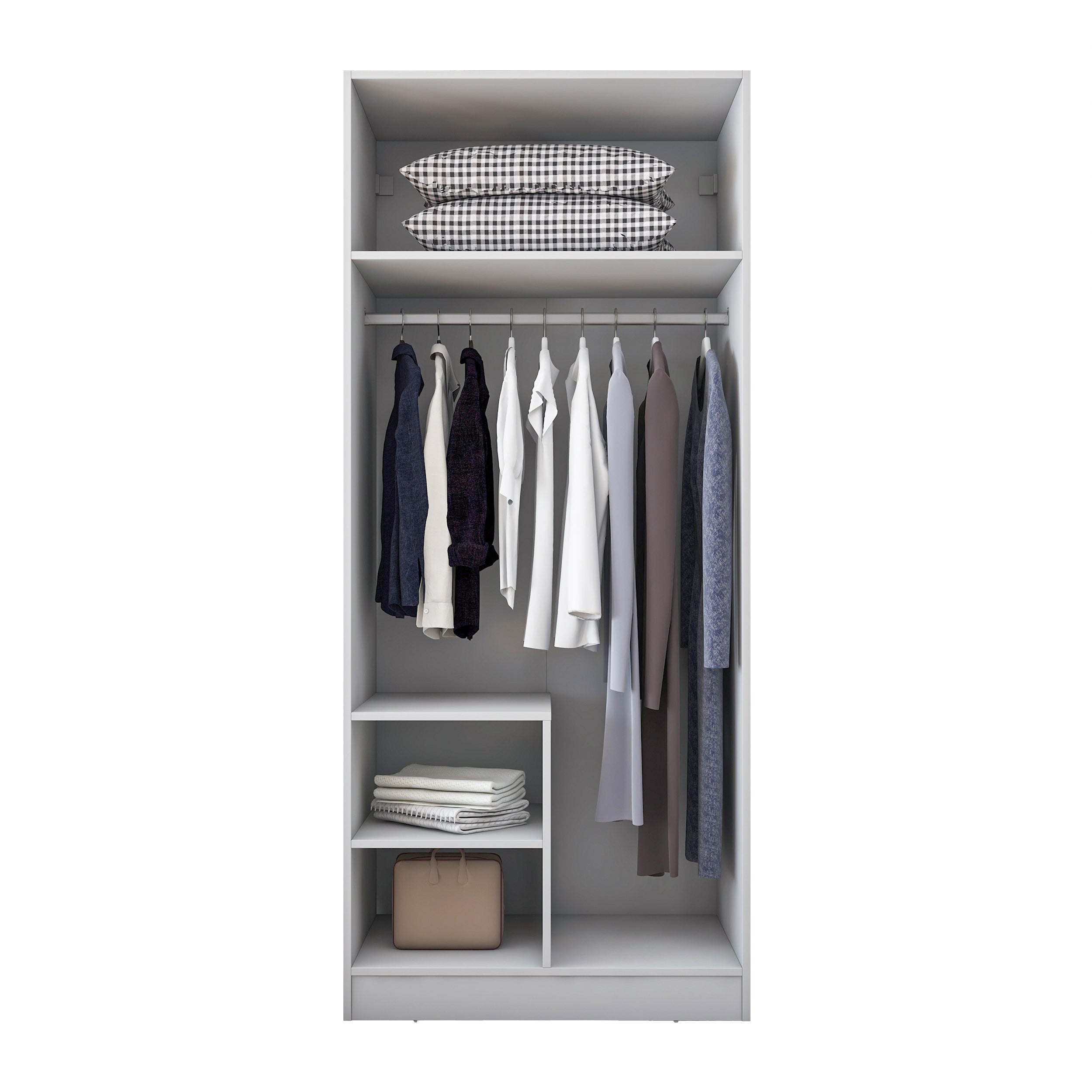 Rani BA227 Membran Kapaklı Gardırop 2 Raflı 2 Kapaklı Askılı Elbise Dolabı Beyaz