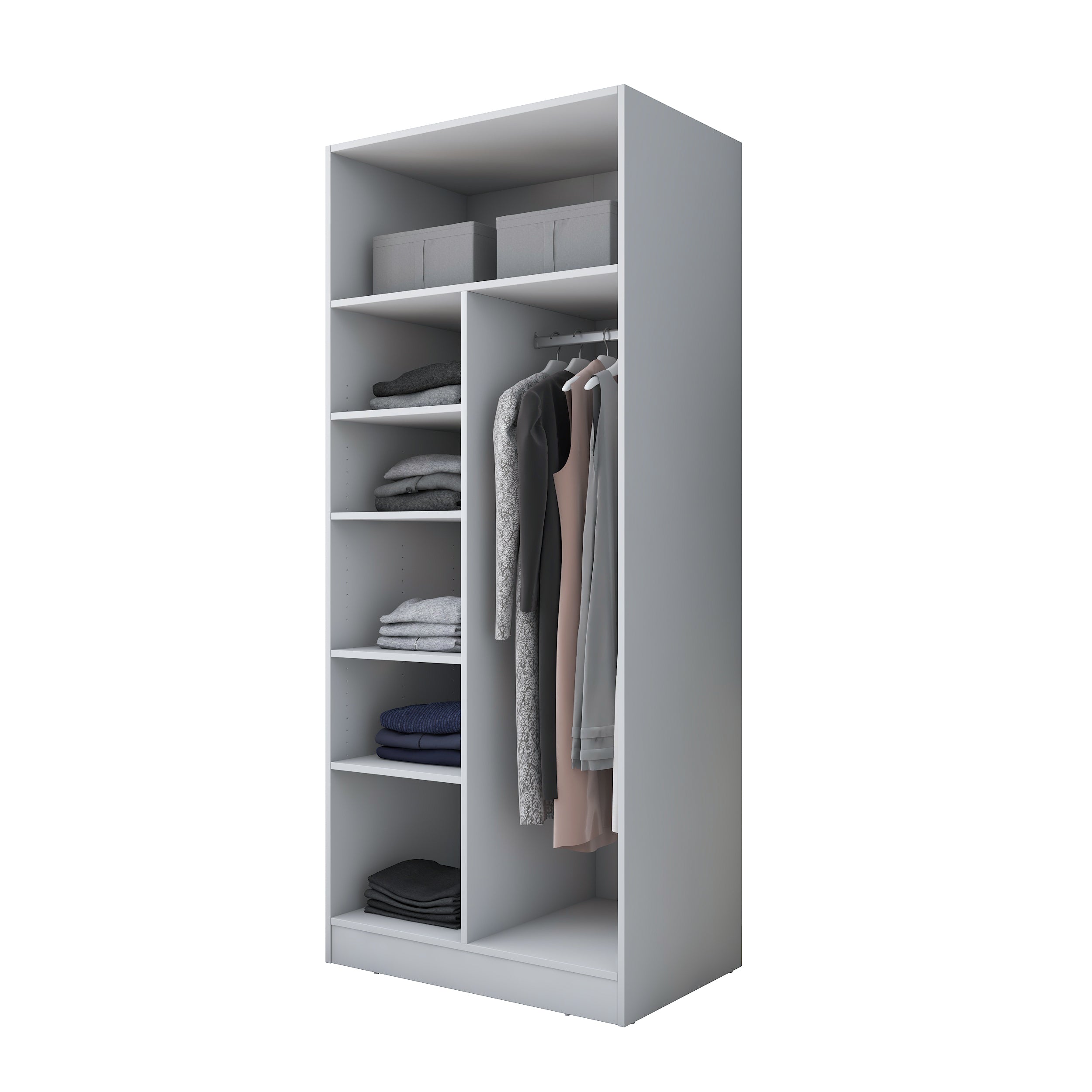 Rani BA224 Membran Kapaklı Gardırop 5 Raflı 2 Kapaklı Askılı Elbise Dolabı Beyaz