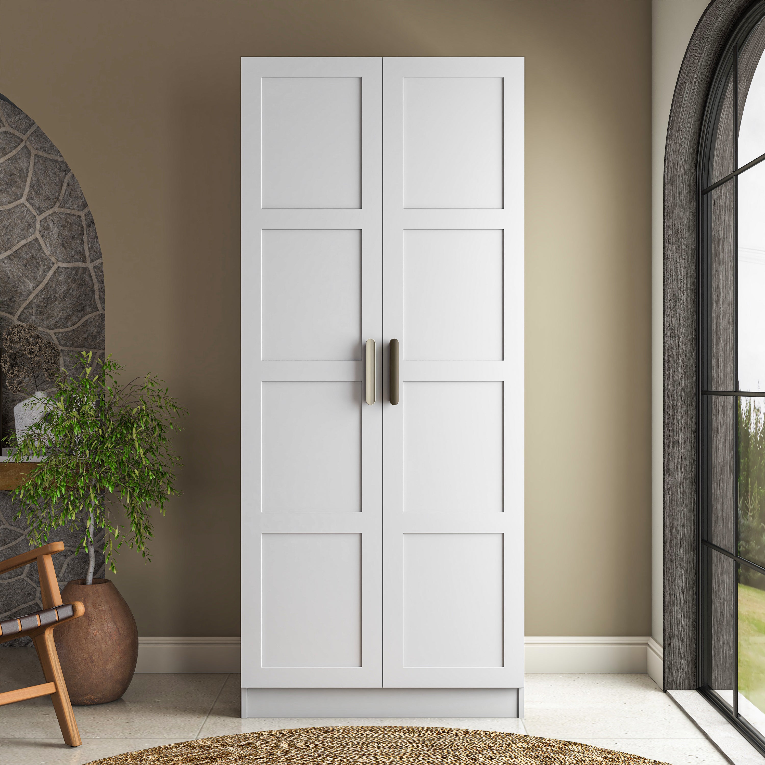 Rani BA224 Membran Kapaklı Gardırop 5 Raflı 2 Kapaklı Askılı Elbise Dolabı Beyaz