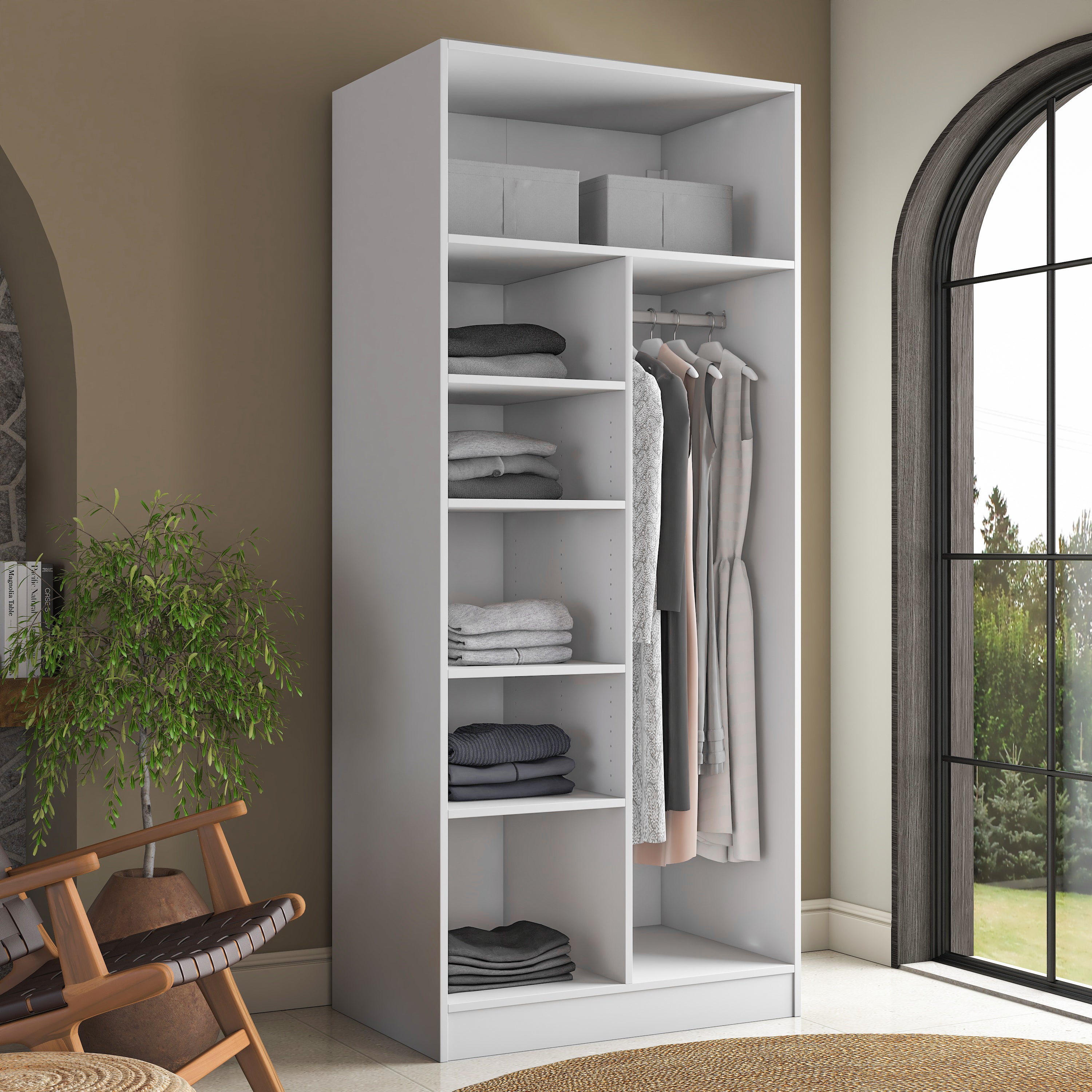 Rani BA224 Membran Kapaklı Gardırop 5 Raflı 2 Kapaklı Askılı Elbise Dolabı Beyaz