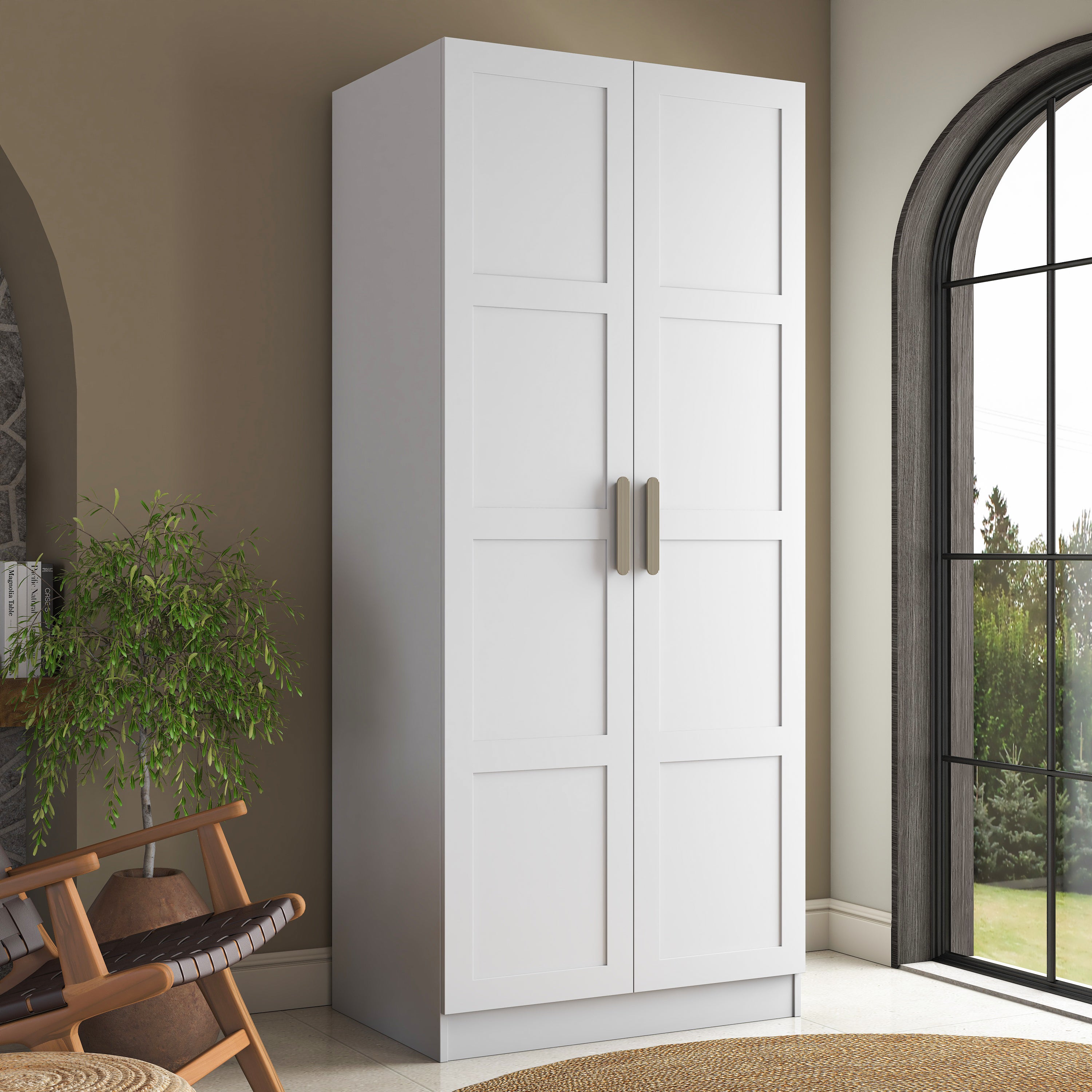 Rani BA224 Membran Kapaklı Gardırop 5 Raflı 2 Kapaklı Askılı Elbise Dolabı Beyaz