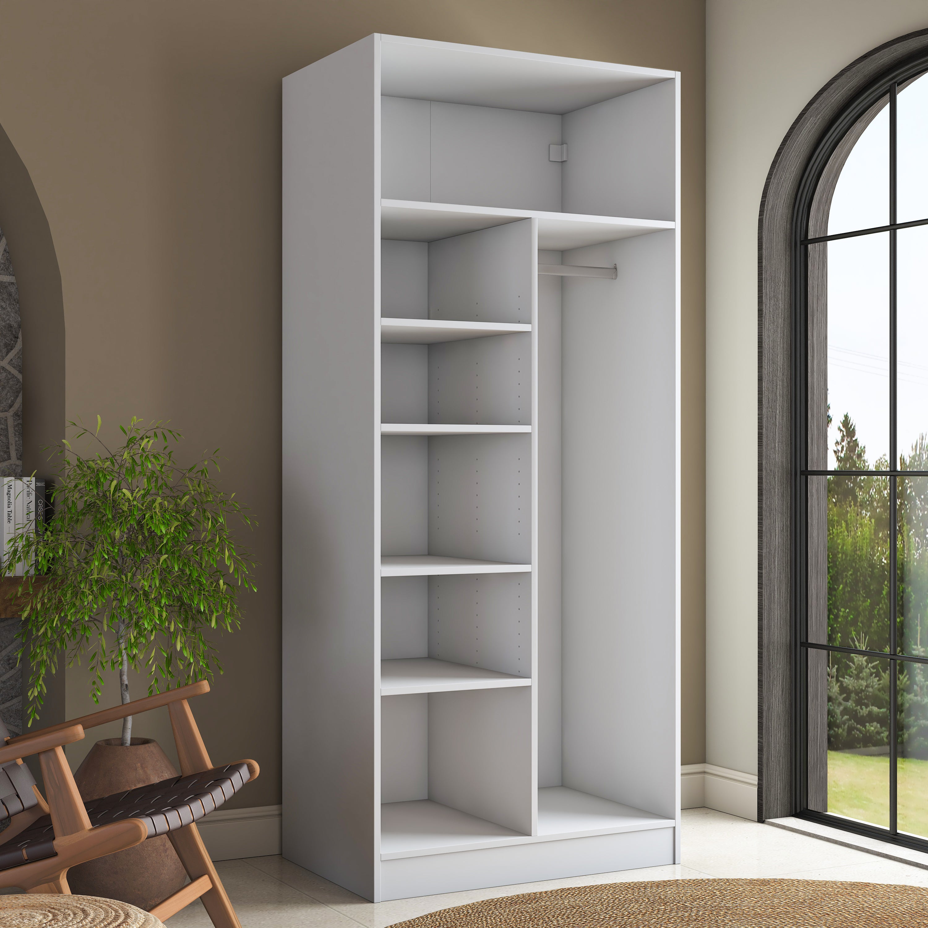 Rani BA224 Membran Kapaklı Gardırop 5 Raflı 2 Kapaklı Askılı Elbise Dolabı Beyaz