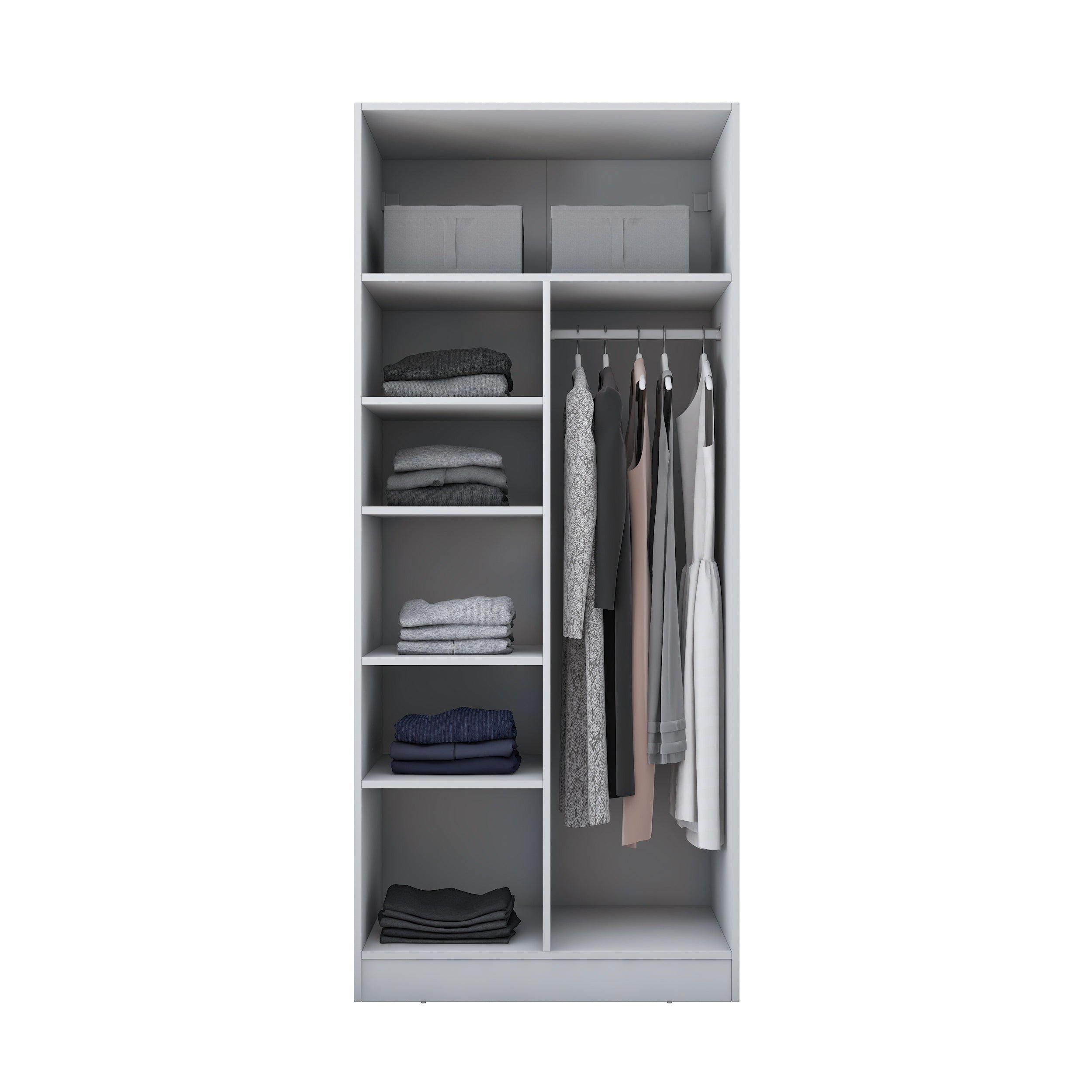 Rani BA224 Membran Kapaklı Gardırop 5 Raflı 2 Kapaklı Askılı Elbise Dolabı Beyaz