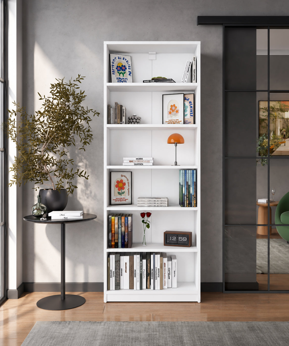Rani HC122 Kitaplık 5 Raflı Çalışma Odası Kütüphane Modern Duvar Rafı Beyaz