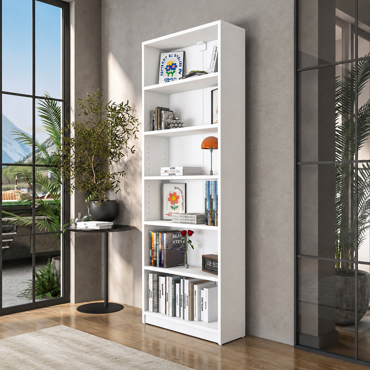 Rani HC122 Kitaplık 5 Raflı Çalışma Odası Kütüphane Modern Duvar Rafı Beyaz