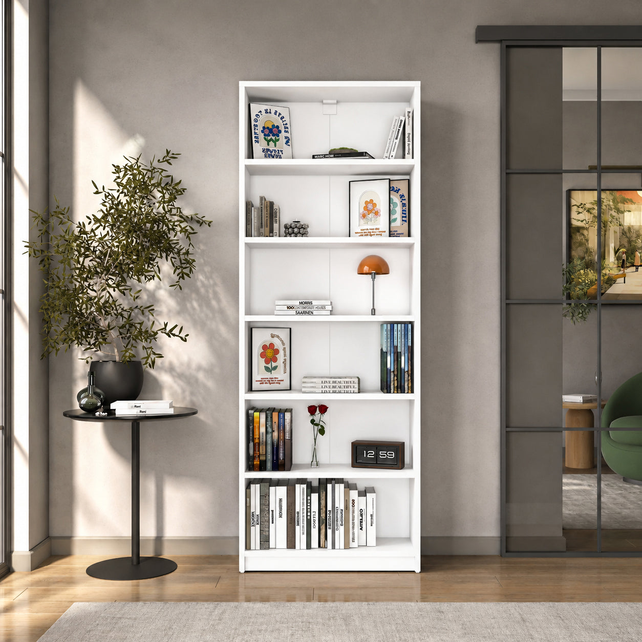 Rani HC122 Kitaplık 5 Raflı Çalışma Odası Kütüphane Modern Duvar Rafı Beyaz