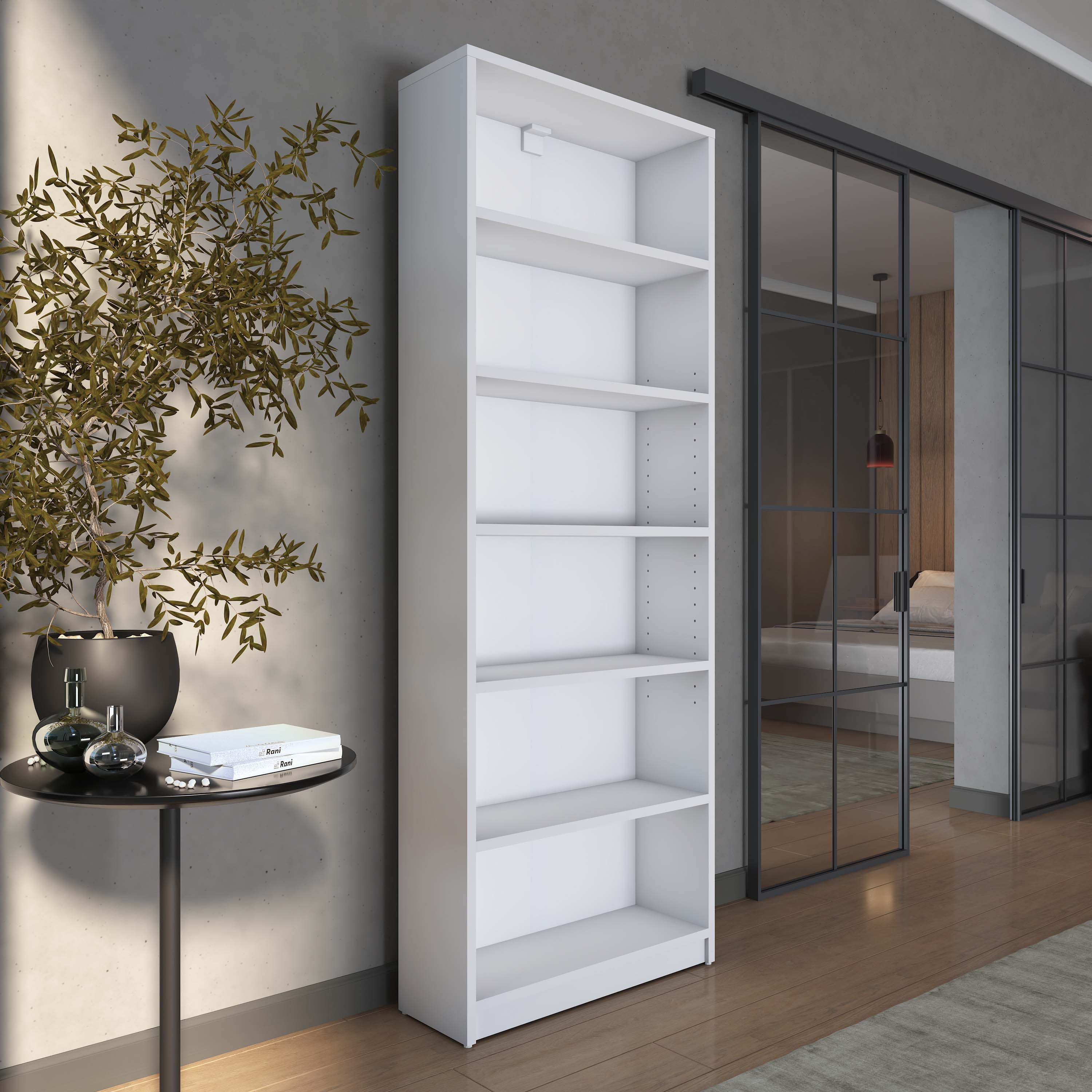 Rani HC122 Kitaplık 5 Raflı Çalışma Odası Kütüphane Modern Duvar Rafı Beyaz