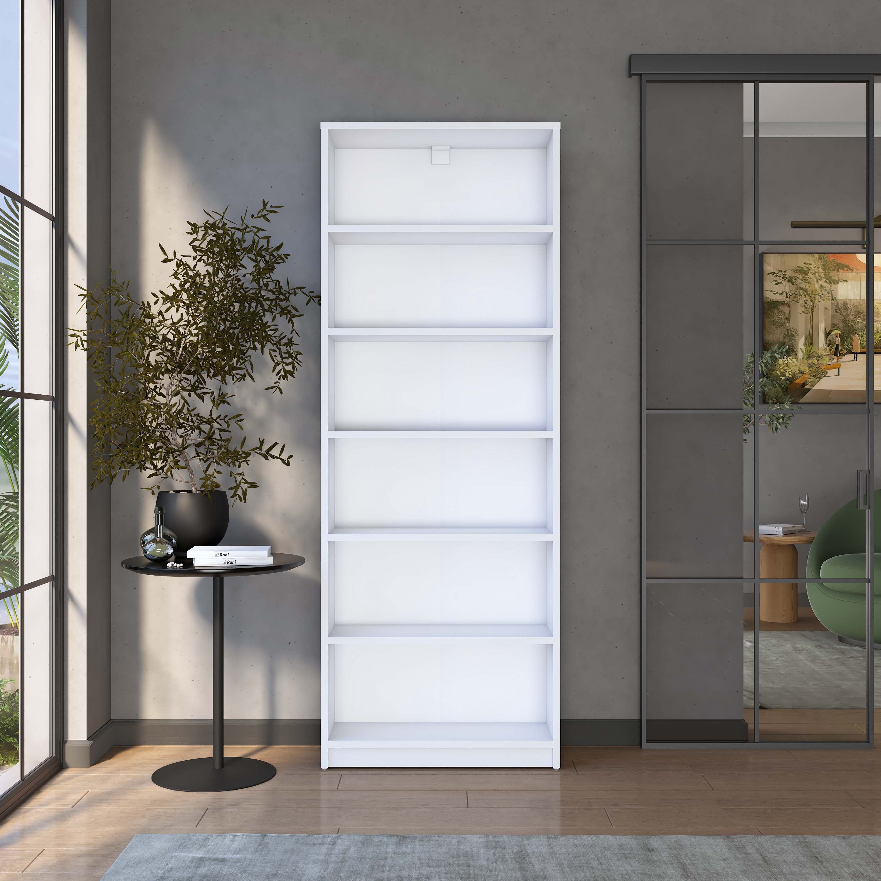 Rani HC122 Kitaplık 5 Raflı Çalışma Odası Kütüphane Modern Duvar Rafı Beyaz