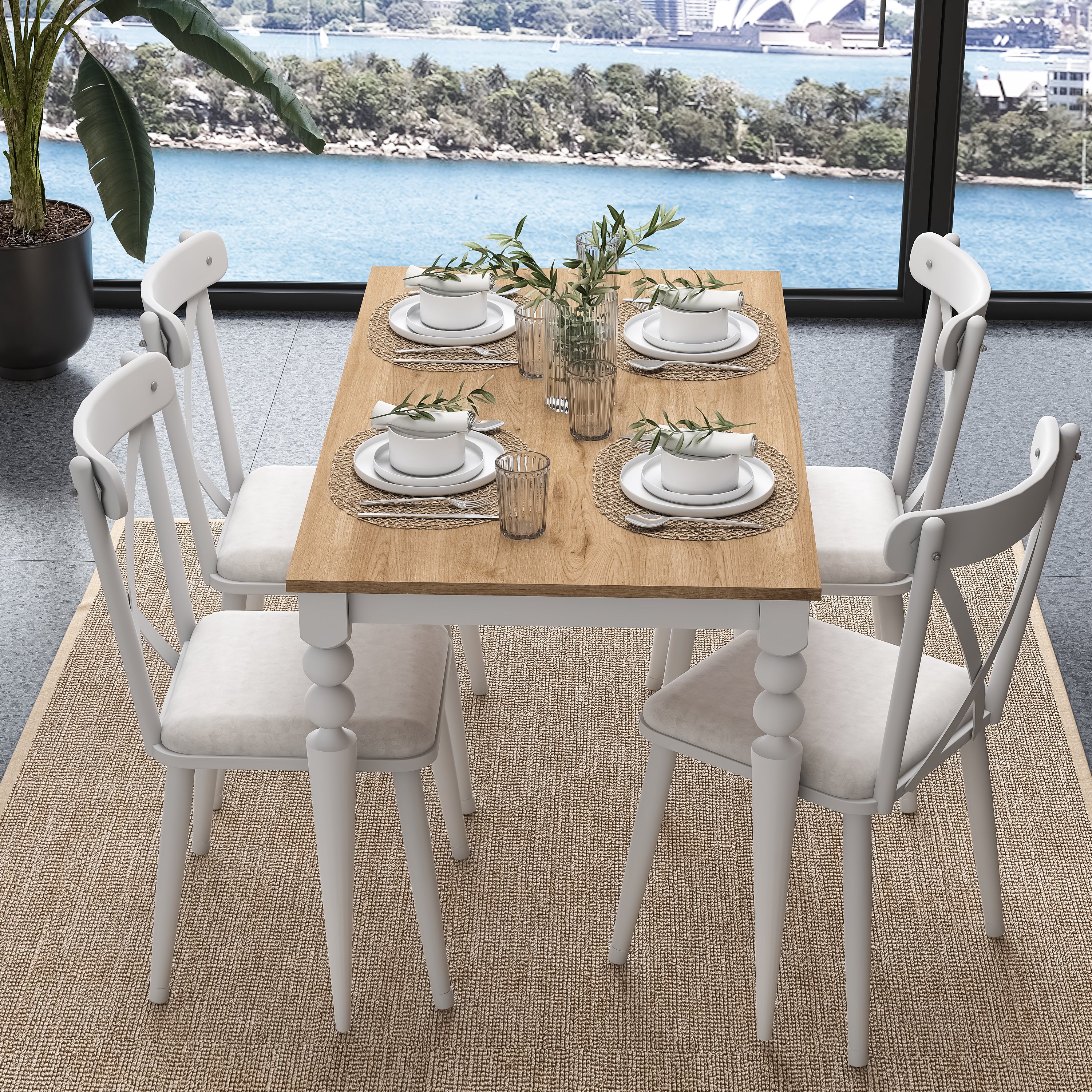 Rani JC120 Mutfak Masa Sandalye Takımı Sepet Ceviz - Beyaz