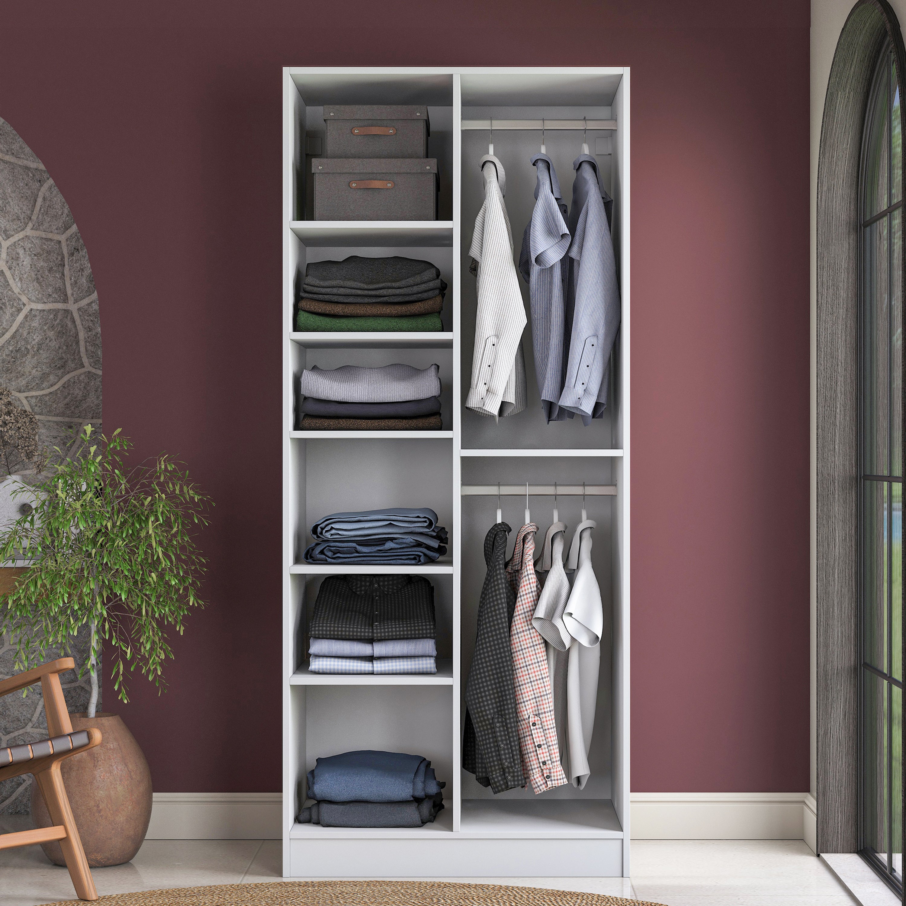 Rani BA221 Membran Kapaklı Gardırop 6 Raflı 2 Kapaklı 2 Askılı Elbise Dolabı Beyaz