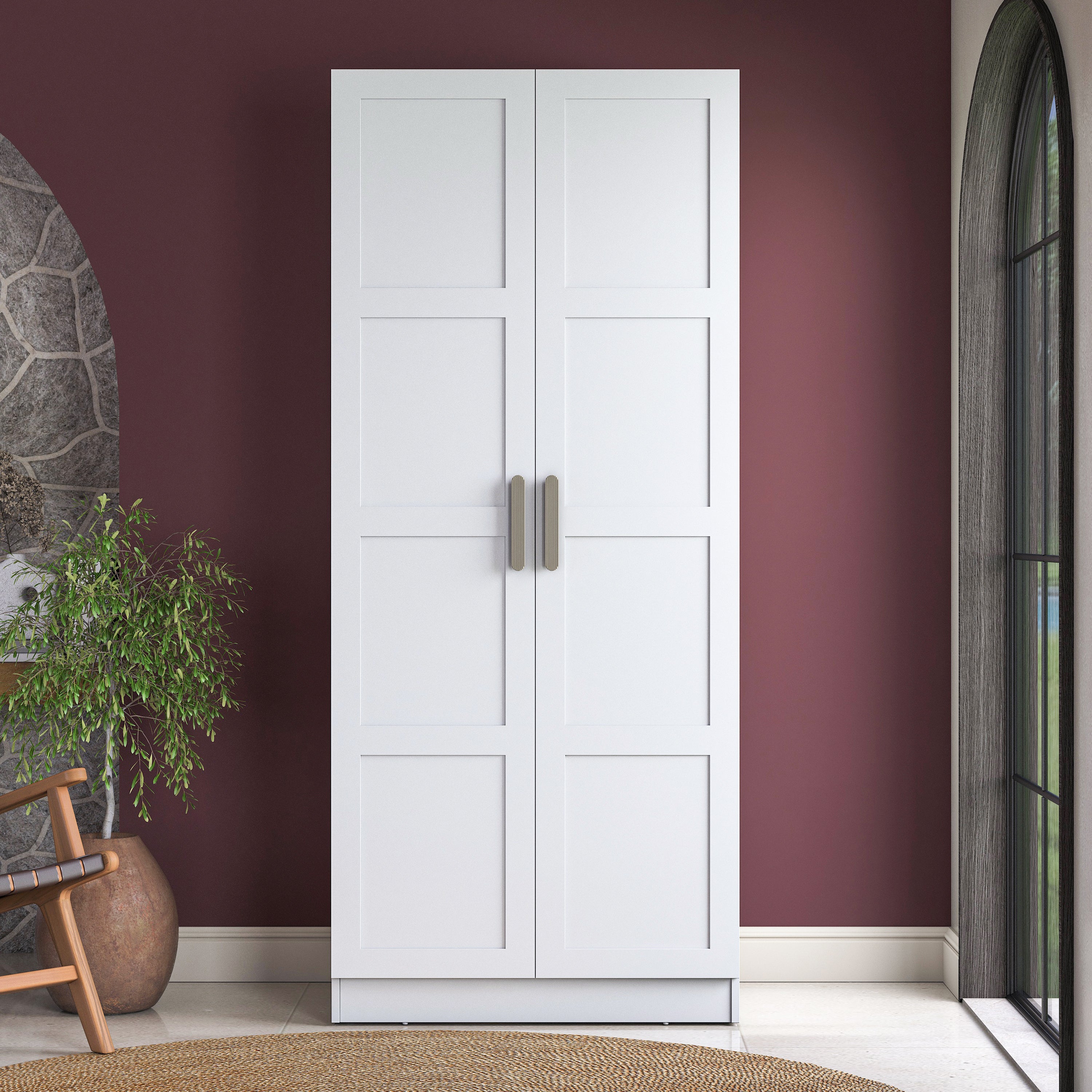 Rani BA221 Membran Kapaklı Gardırop 6 Raflı 2 Kapaklı 2 Askılı Elbise Dolabı Beyaz