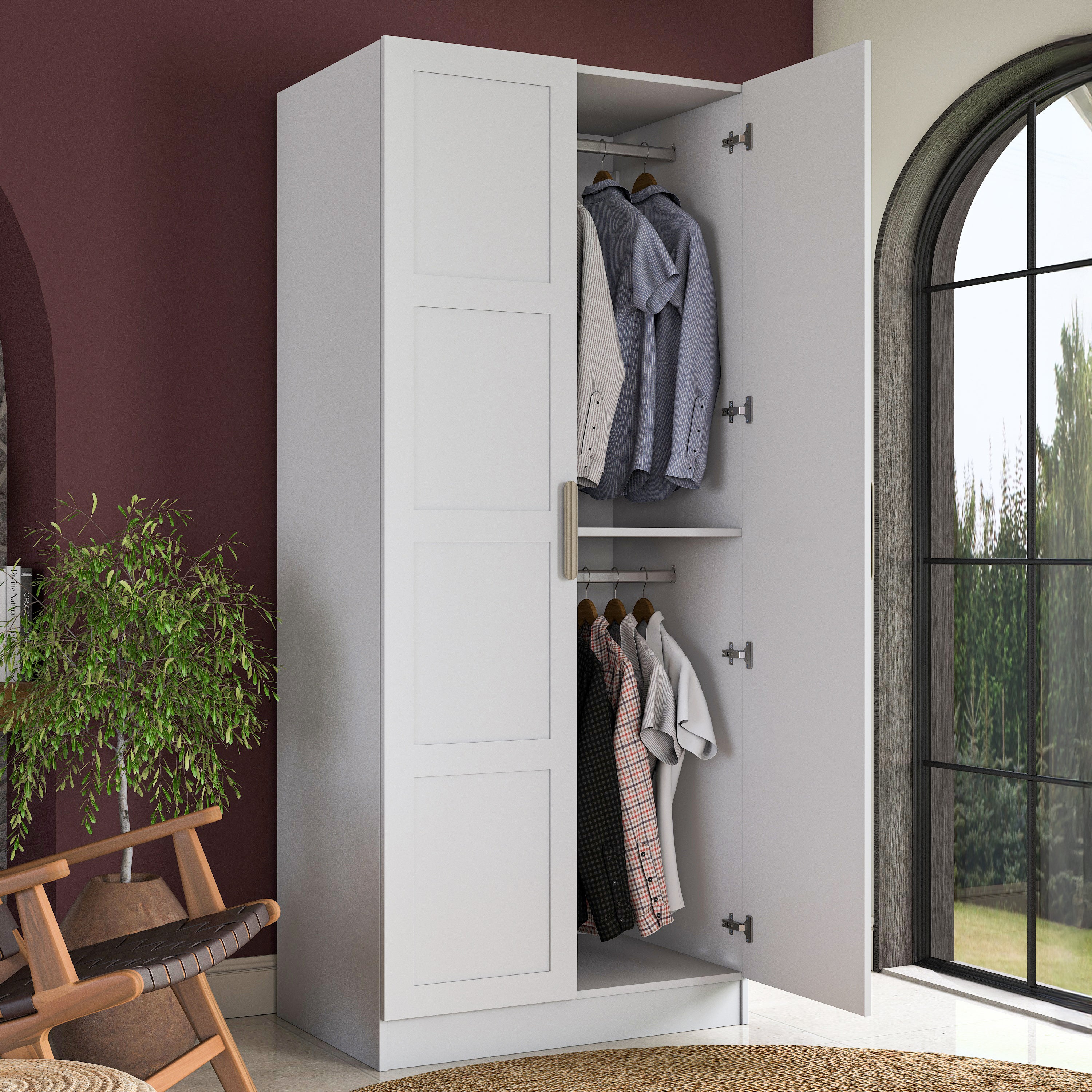 Rani BA221 Membran Kapaklı Gardırop 6 Raflı 2 Kapaklı 2 Askılı Elbise Dolabı Beyaz