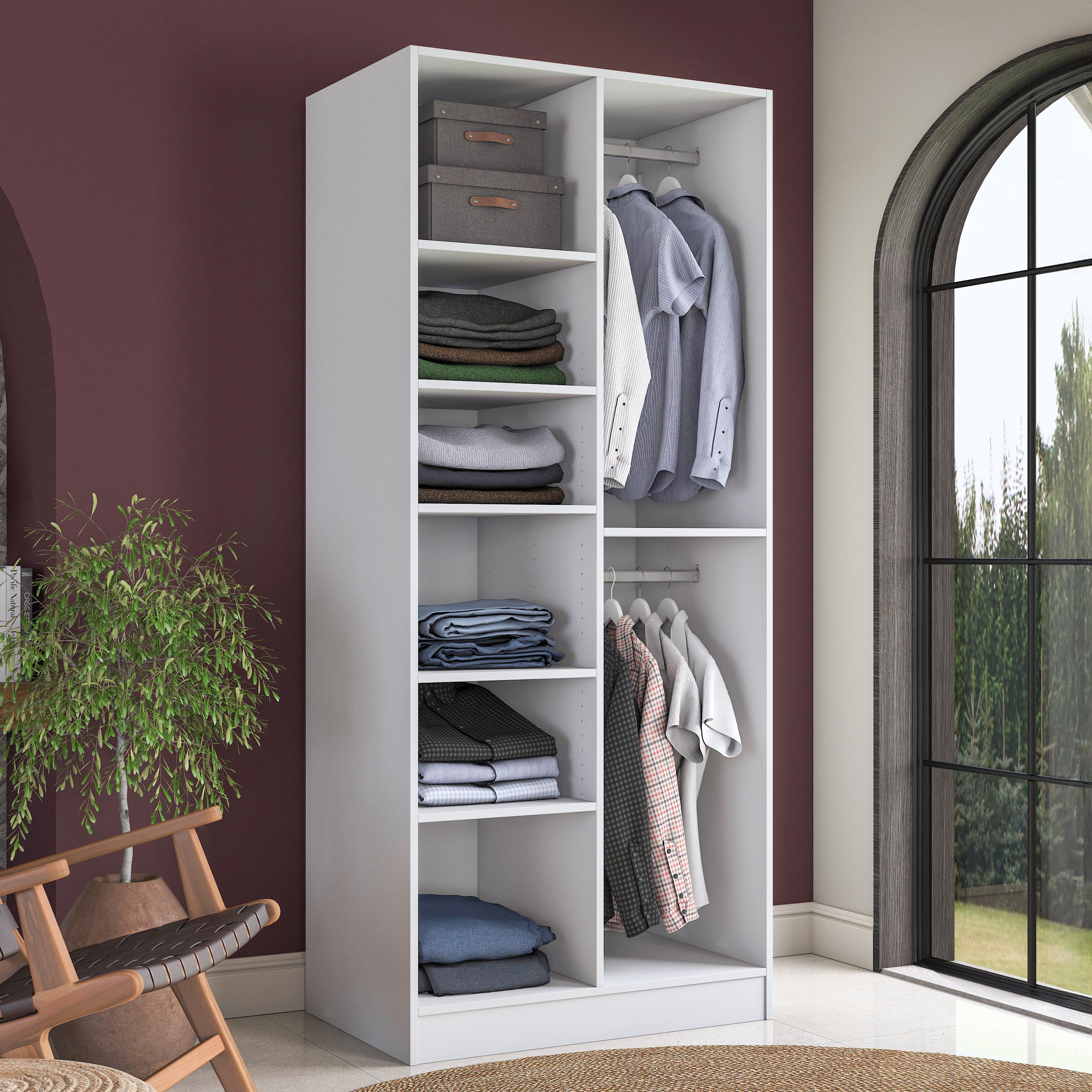 Rani BA221 Membran Kapaklı Gardırop 6 Raflı 2 Kapaklı 2 Askılı Elbise Dolabı Beyaz