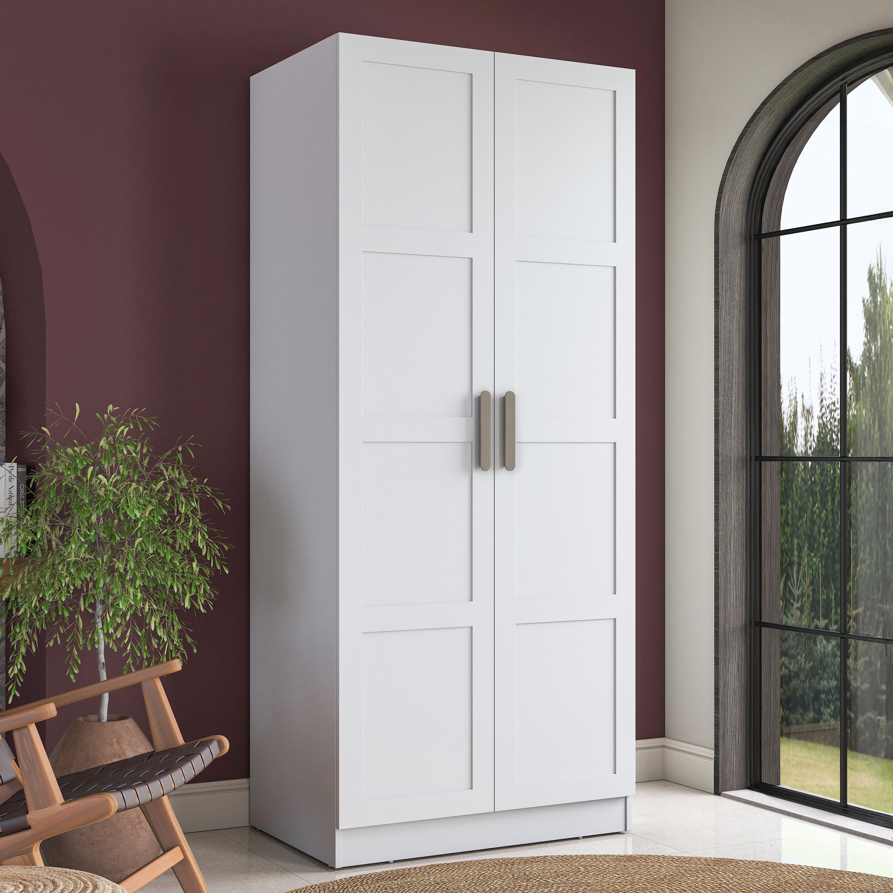 Rani BA221 Membran Kapaklı Gardırop 6 Raflı 2 Kapaklı 2 Askılı Elbise Dolabı Beyaz