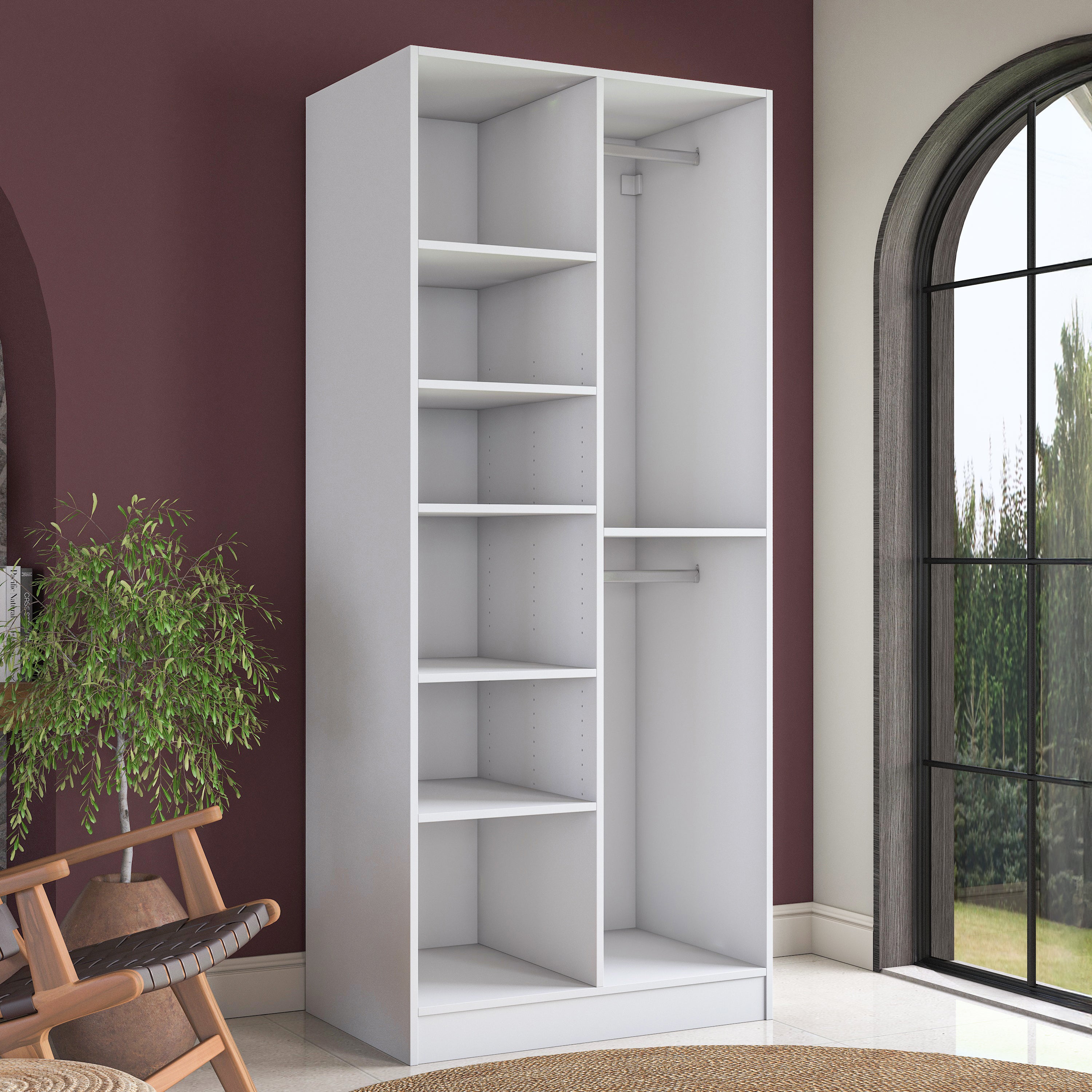 Rani BA221 Membran Kapaklı Gardırop 6 Raflı 2 Kapaklı 2 Askılı Elbise Dolabı Beyaz