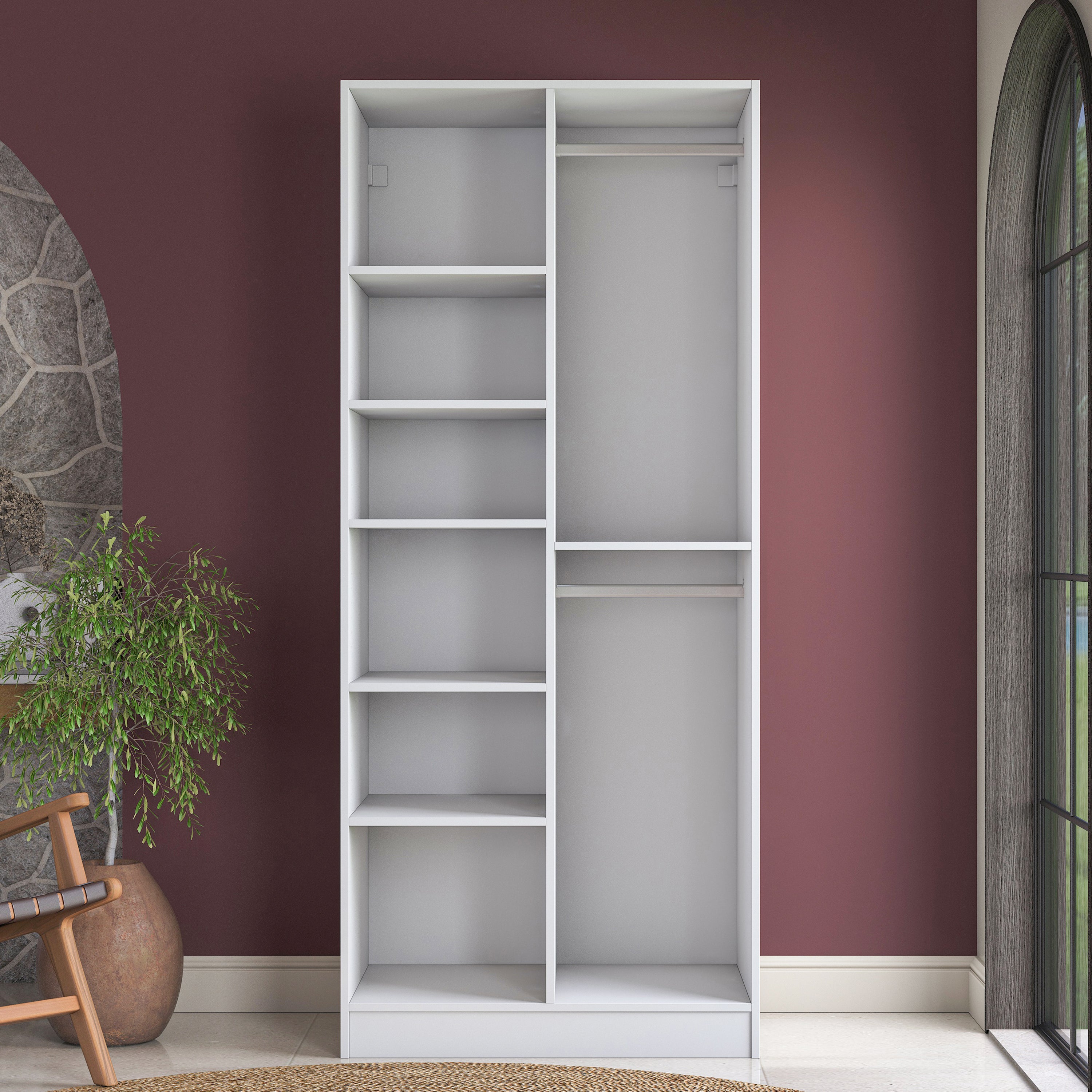 Rani BA221 Membran Kapaklı Gardırop 6 Raflı 2 Kapaklı 2 Askılı Elbise Dolabı Beyaz