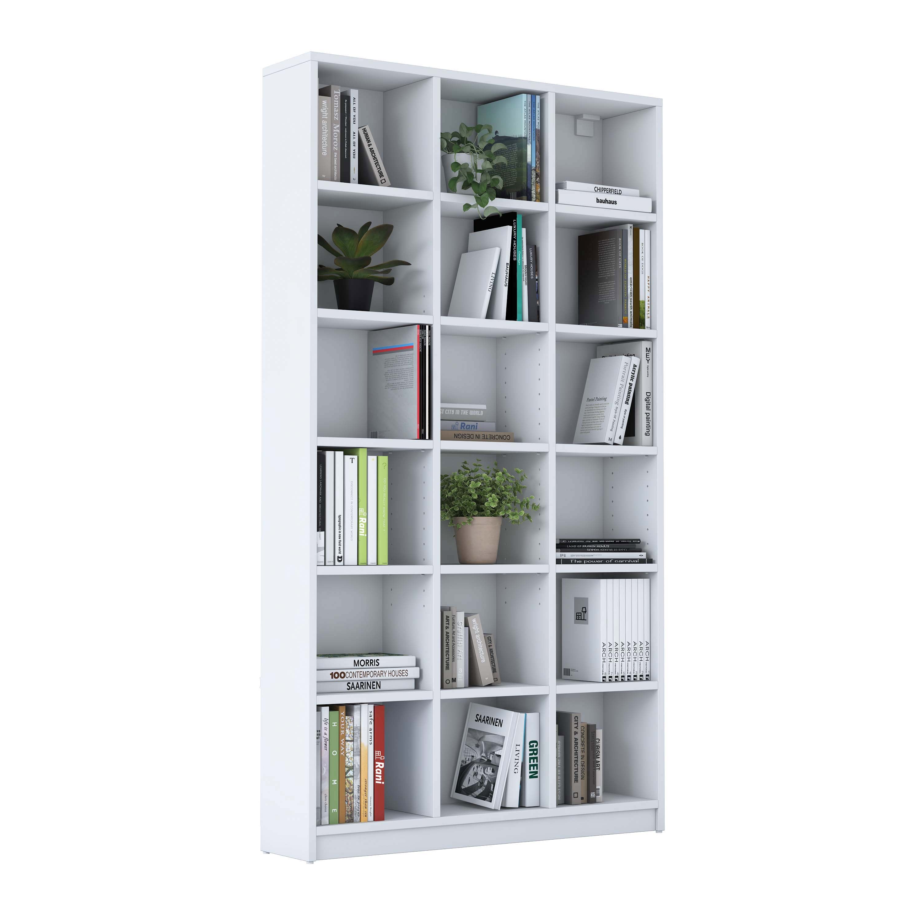 Rani HC123 Kitaplık 15 Raflı Çalışma Odası Kütüphane Modern Duvar Rafı Beyaz