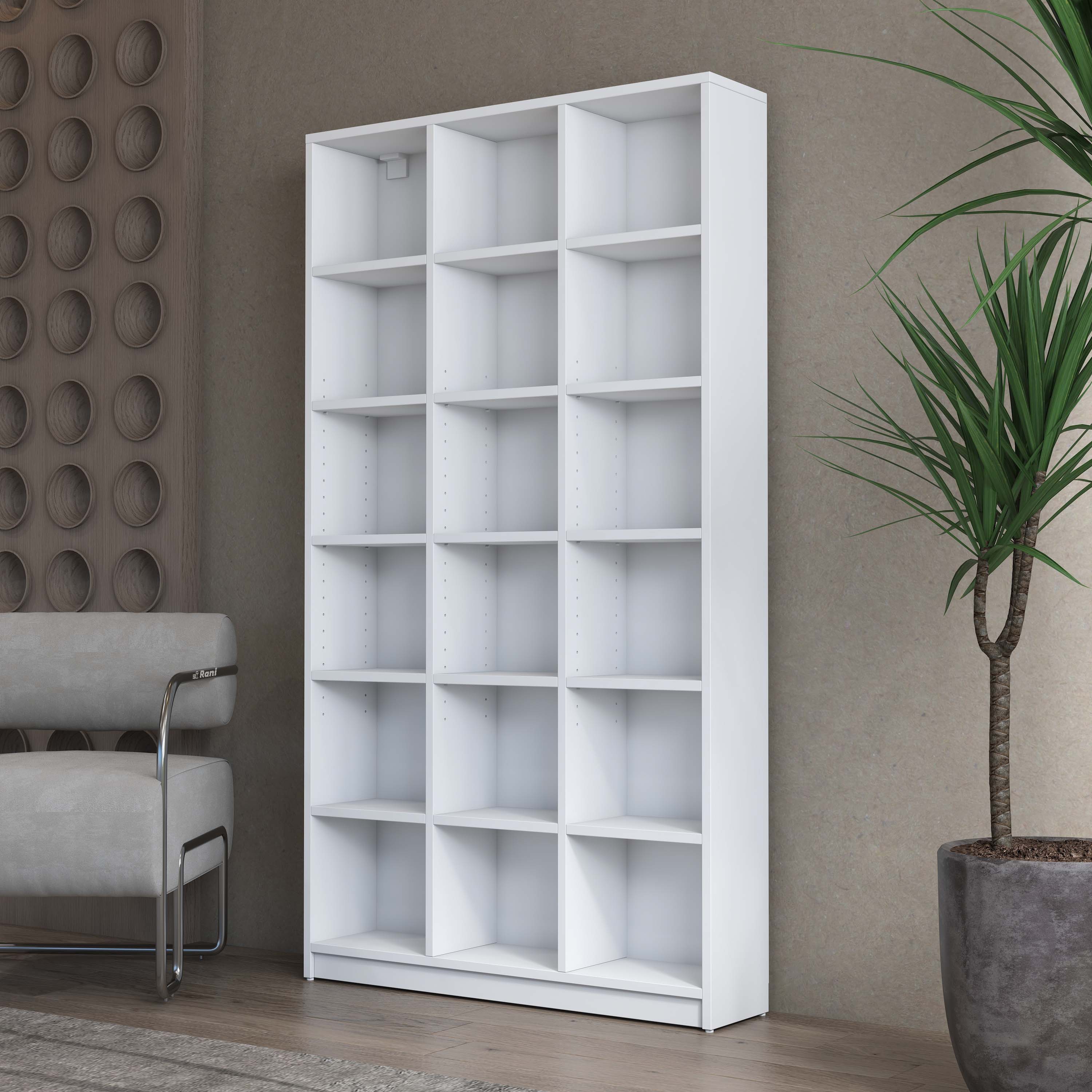 Rani HC123 Kitaplık 15 Raflı Çalışma Odası Kütüphane Modern Duvar Rafı Beyaz