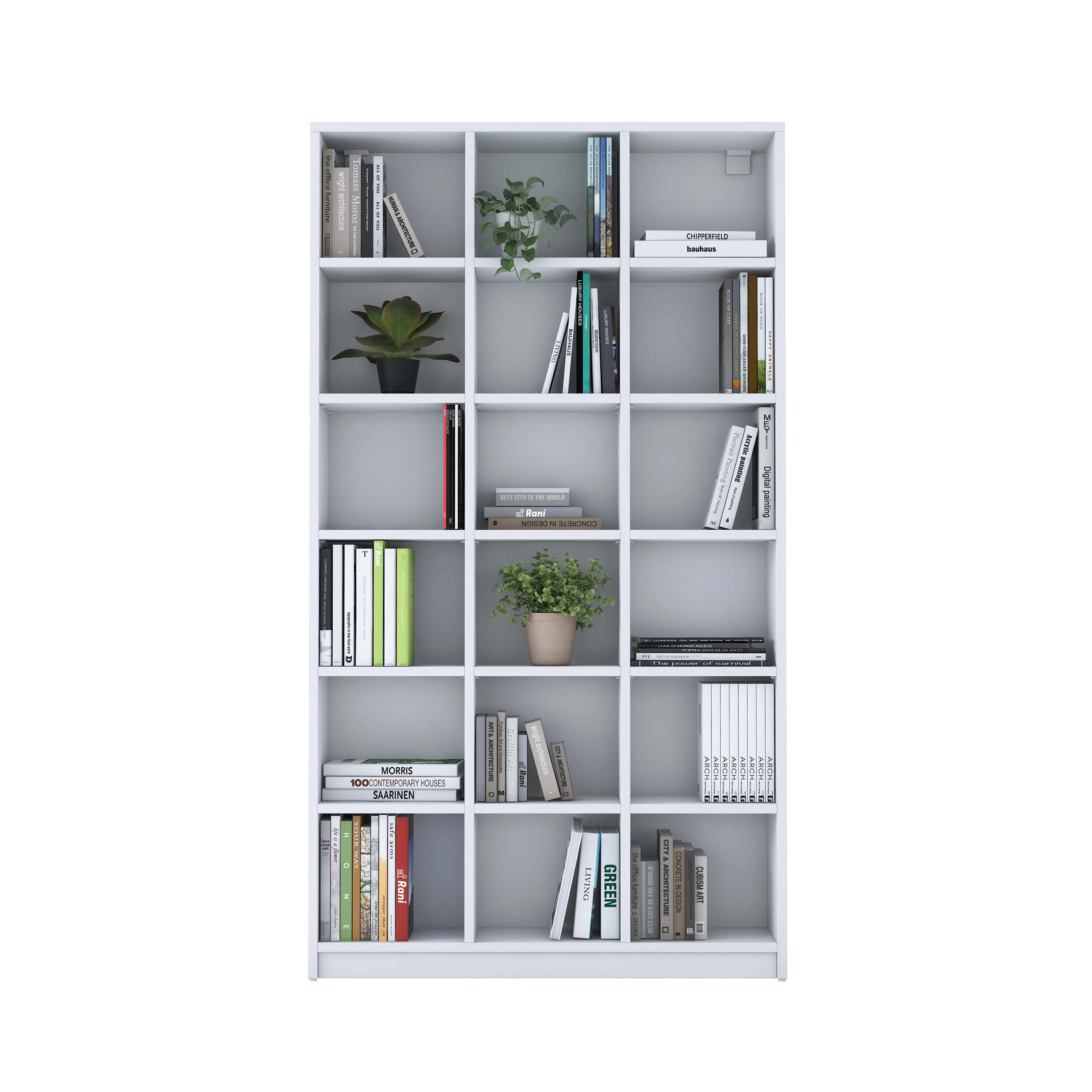 Rani HC123 Kitaplık 15 Raflı Çalışma Odası Kütüphane Modern Duvar Rafı Beyaz