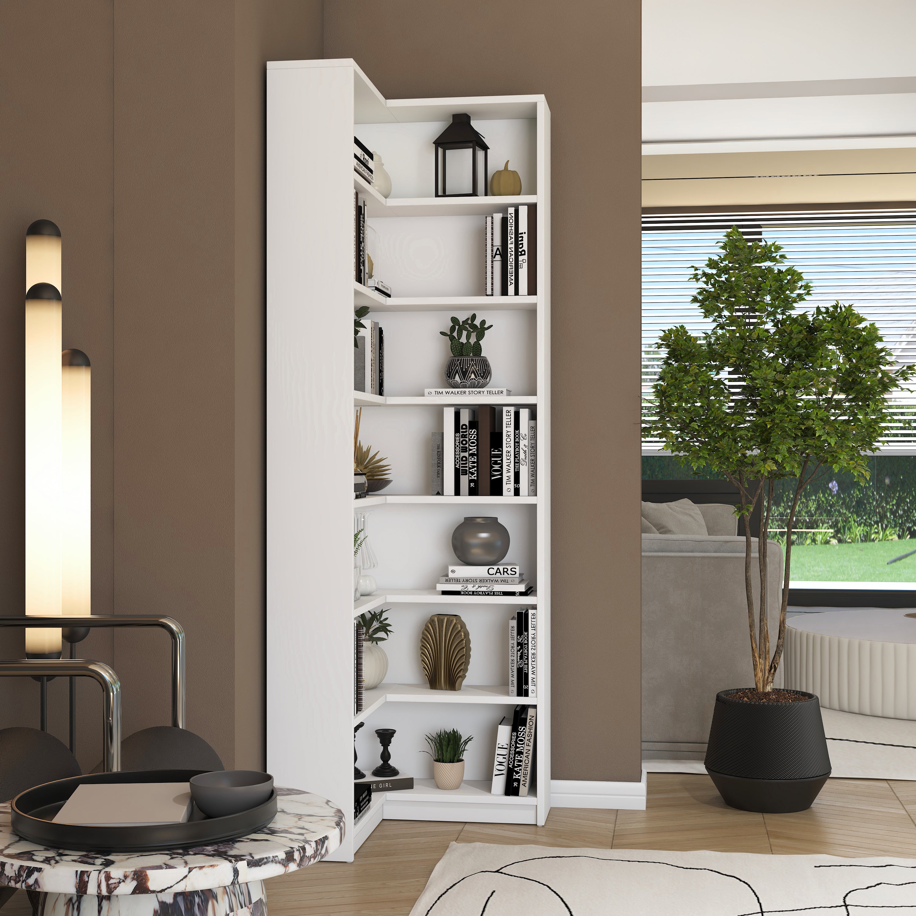 Rani HC129 Kitaplık 6 Raflı Çalışma Odası Kütüphane Modern Duvar Rafı Beyaz