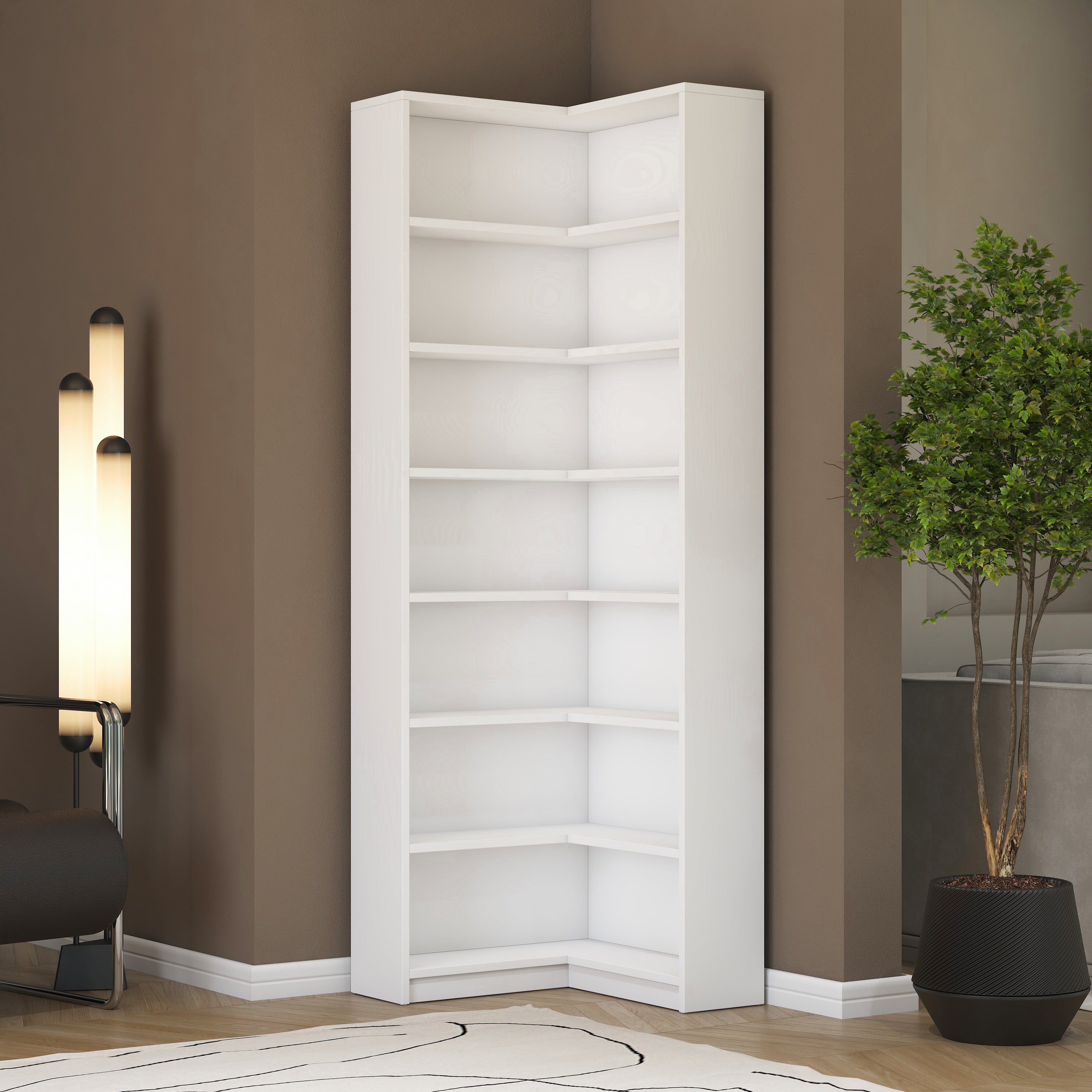 Rani HC129 Kitaplık 6 Raflı Çalışma Odası Kütüphane Modern Duvar Rafı Beyaz