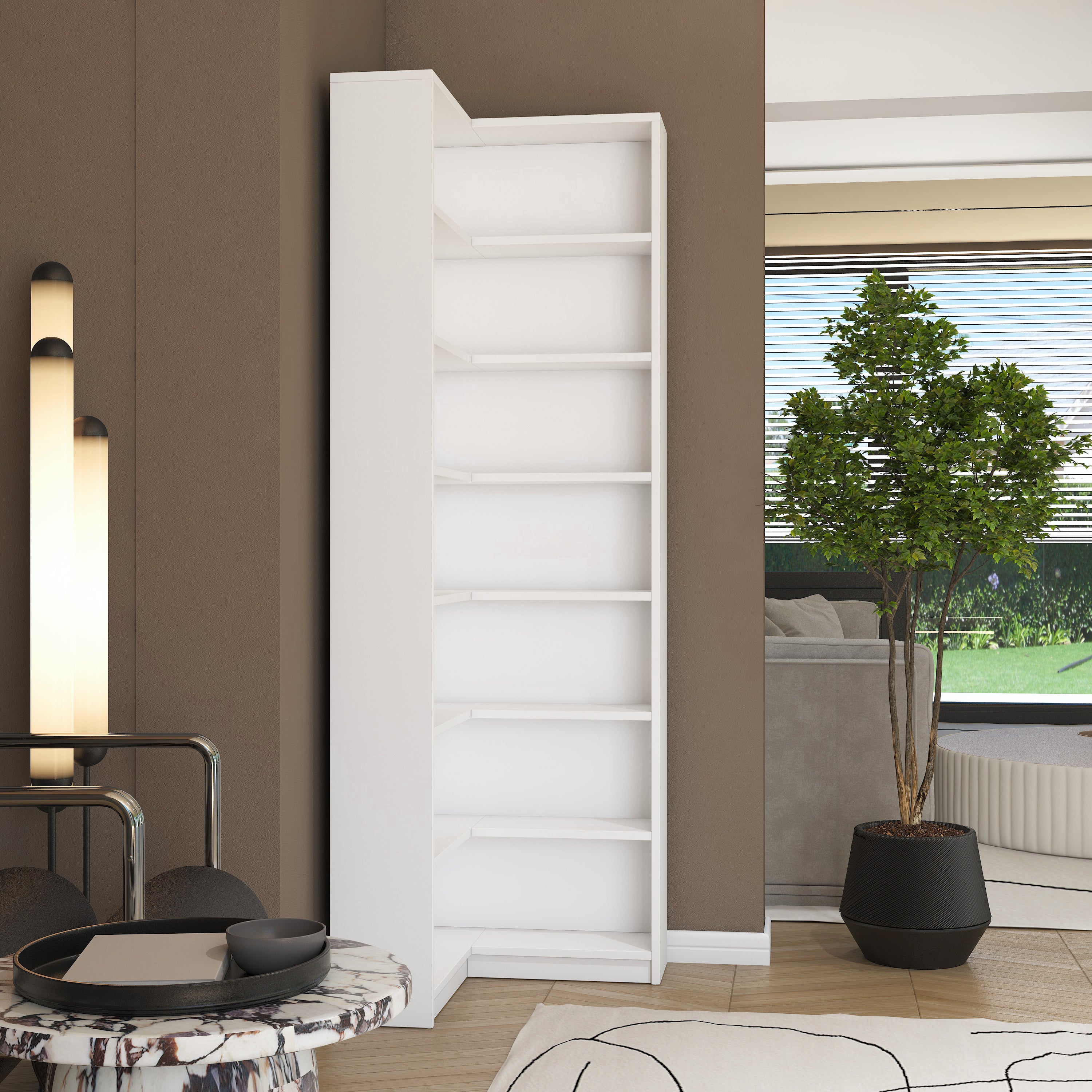 Rani HC129 Kitaplık 6 Raflı Çalışma Odası Kütüphane Modern Duvar Rafı Beyaz