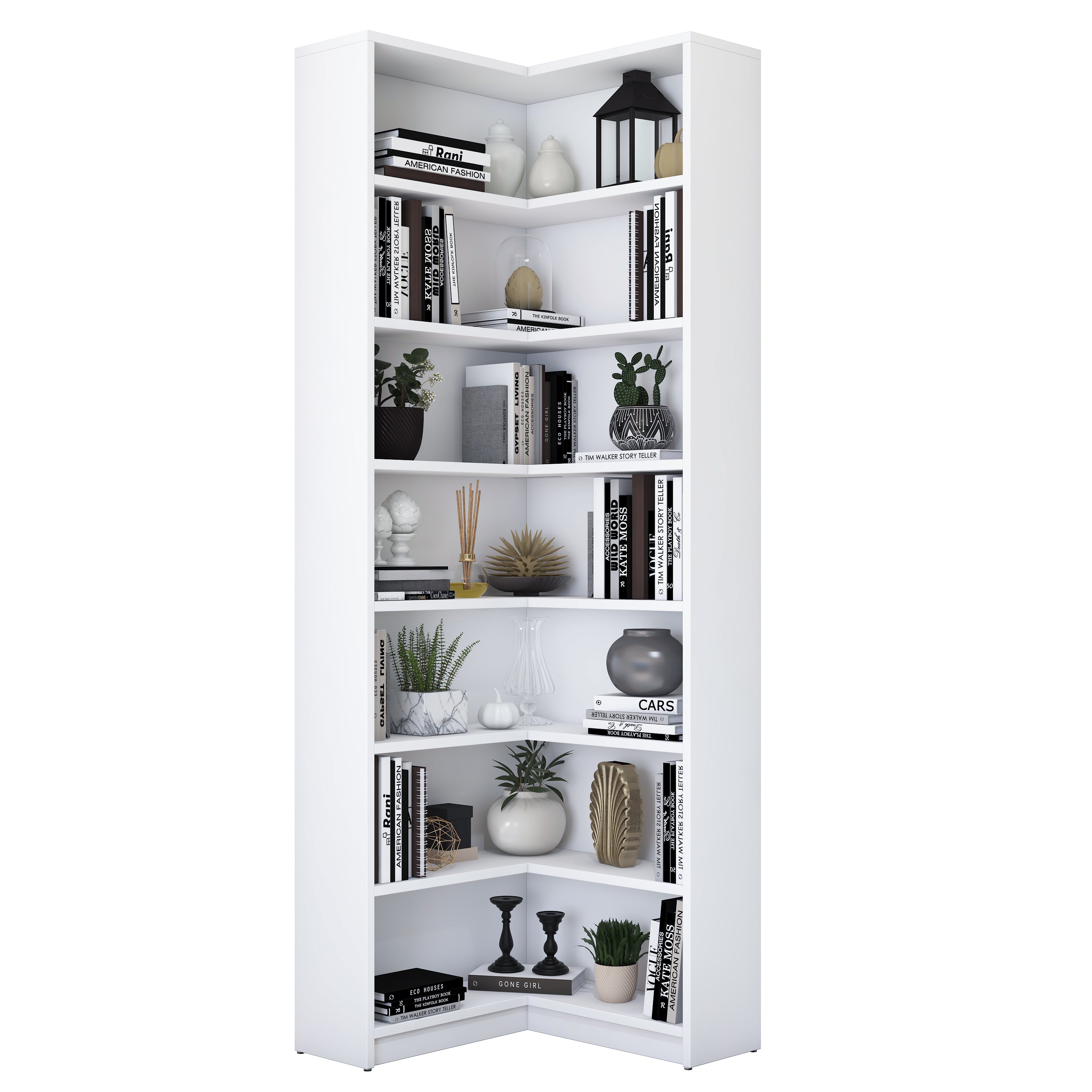 Rani HC129 Kitaplık 6 Raflı Çalışma Odası Kütüphane Modern Duvar Rafı Beyaz