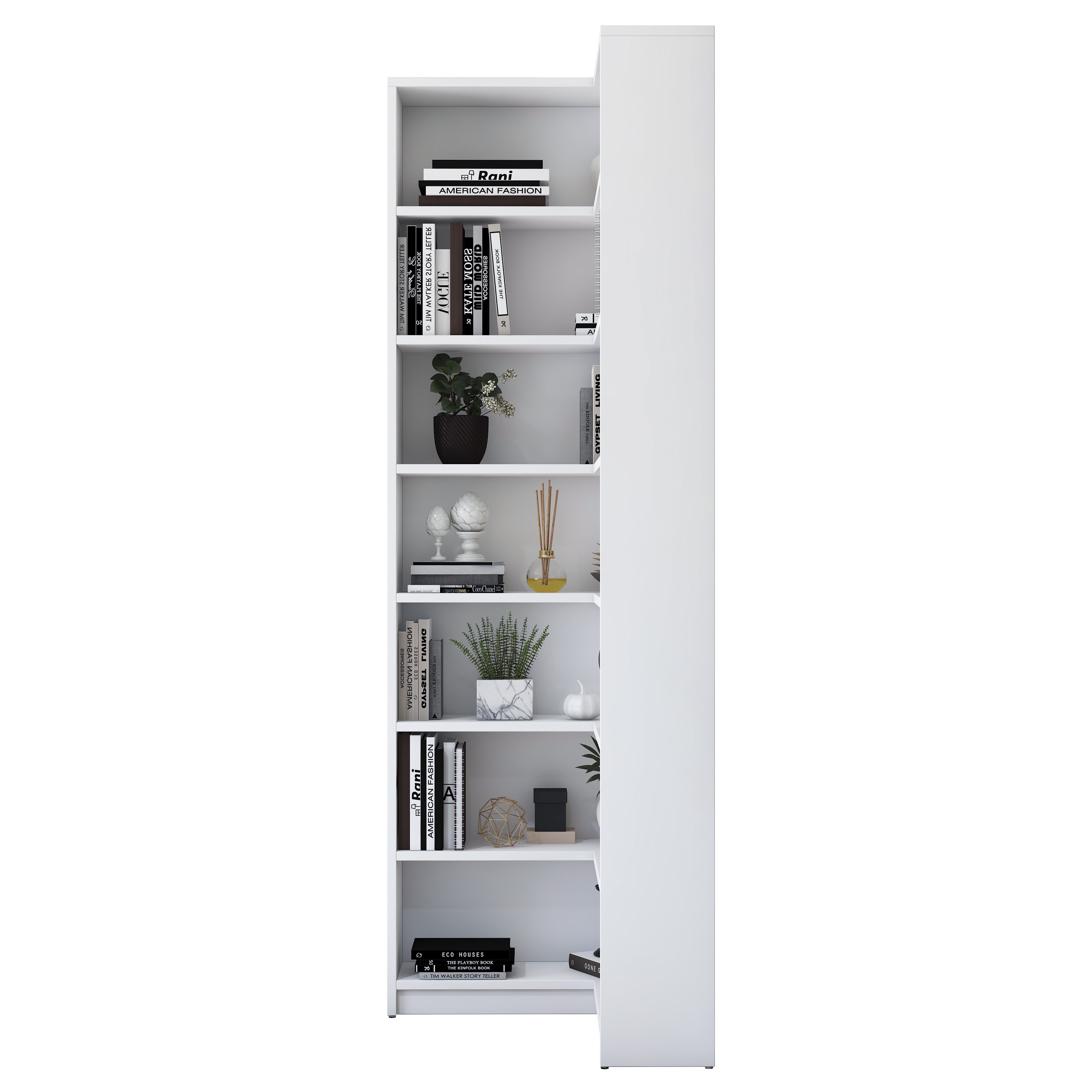 Rani HC129 Kitaplık 6 Raflı Çalışma Odası Kütüphane Modern Duvar Rafı Beyaz