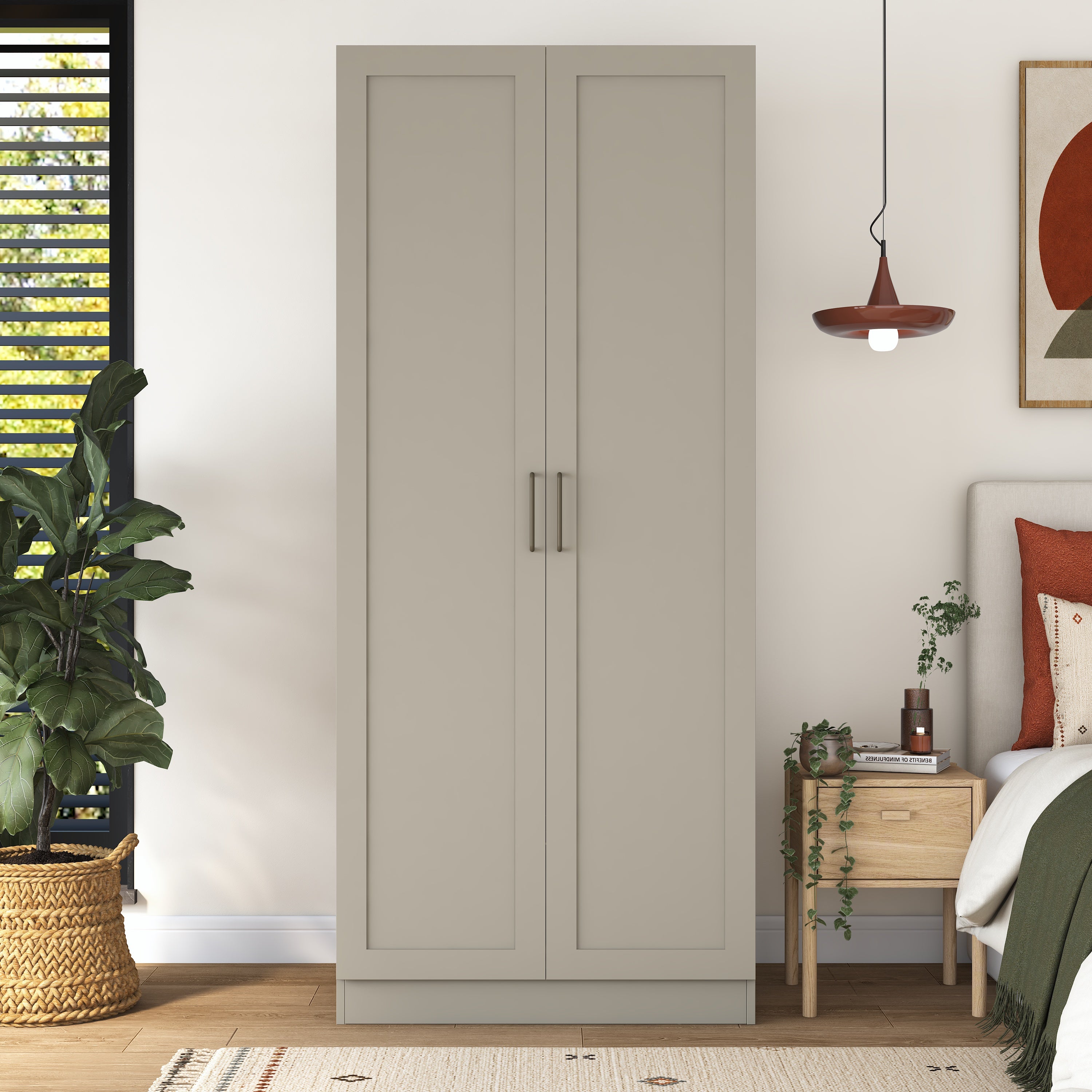 Rani BA306 Membran Kapaklı Gardırop 2 Kapaklı 4 Raflı Elbise Dolabı Kumtaşı