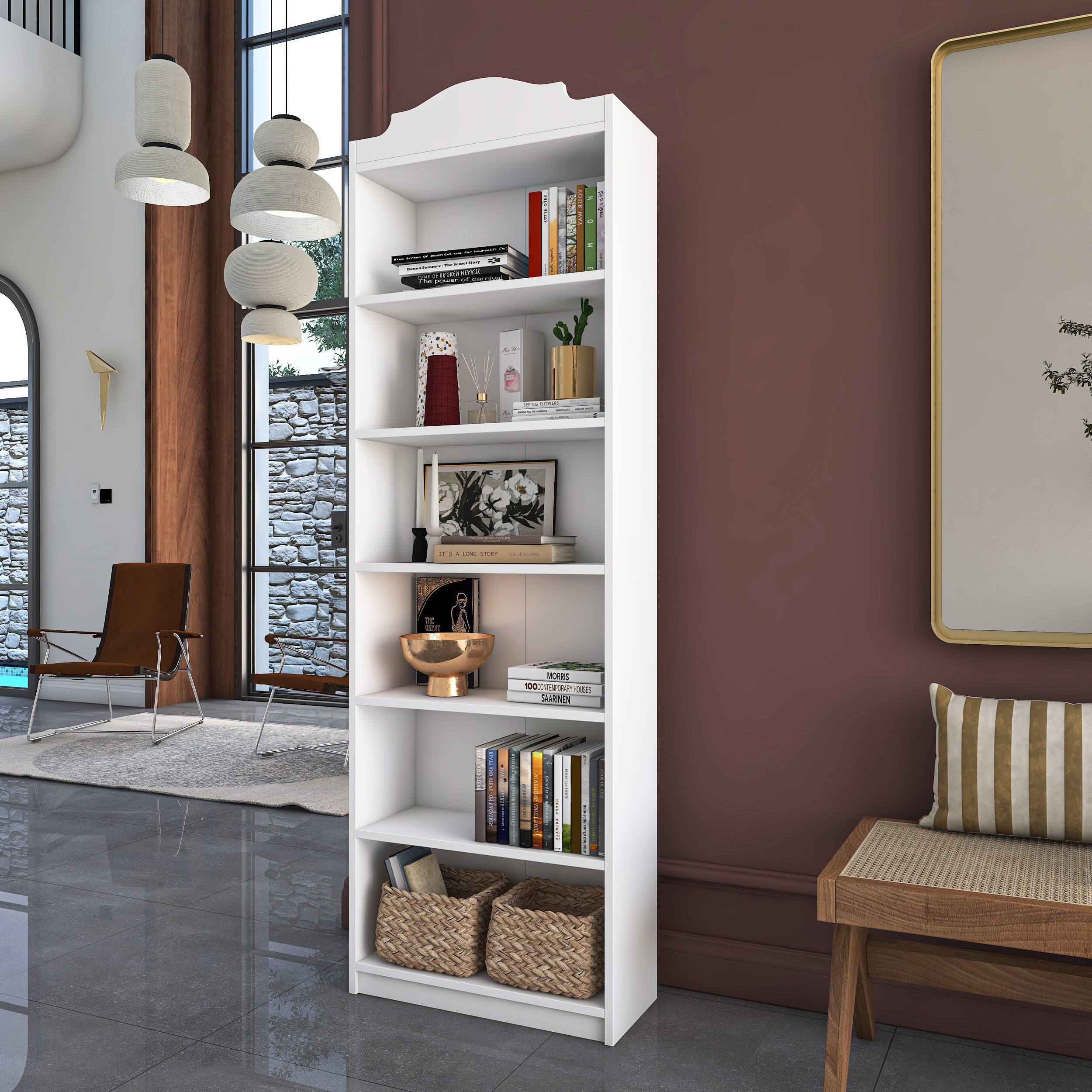 Rani HC131 Kitaplık 5 Raflı Çalışma Odası Kütüphane Modern Duvar Rafı Beyaz