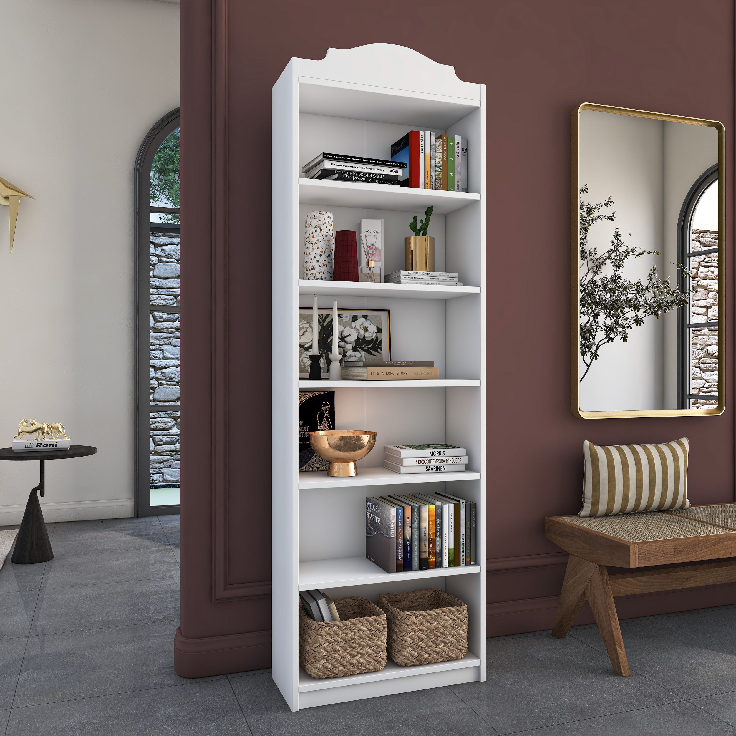 Rani HC131 Kitaplık 5 Raflı Çalışma Odası Kütüphane Modern Duvar Rafı Beyaz