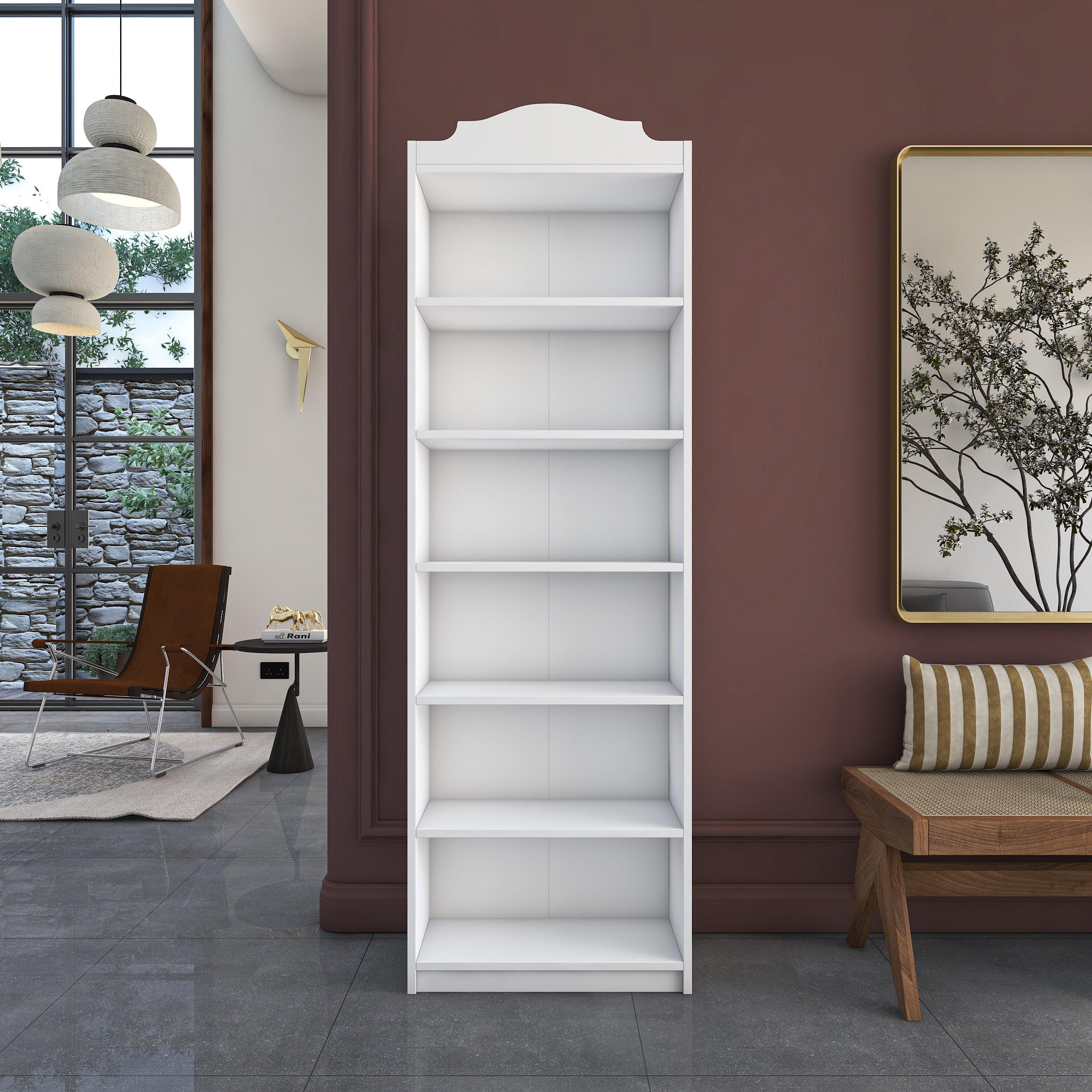 Rani HC131 Kitaplık 5 Raflı Çalışma Odası Kütüphane Modern Duvar Rafı Beyaz