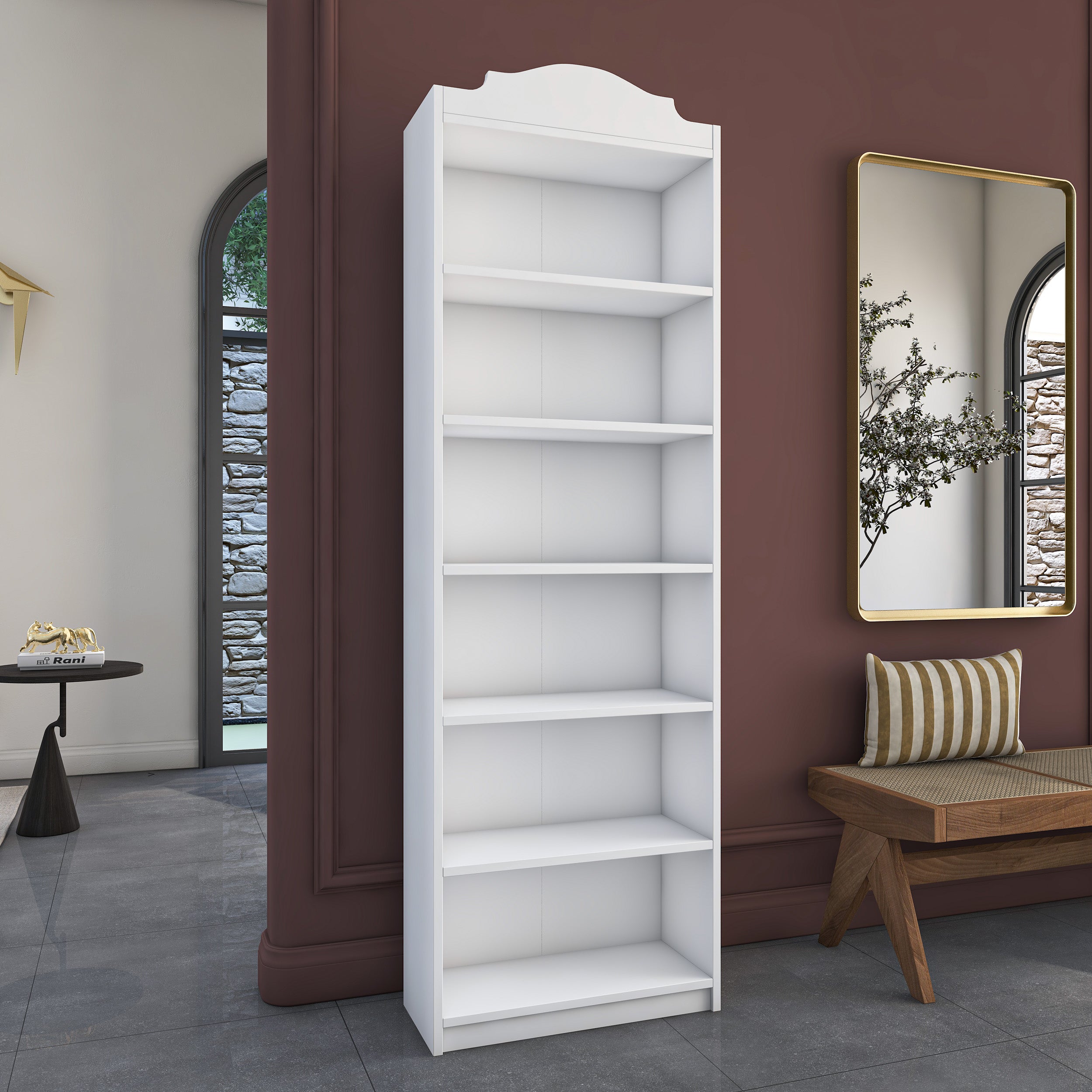 Rani HC131 Kitaplık 5 Raflı Çalışma Odası Kütüphane Modern Duvar Rafı Beyaz