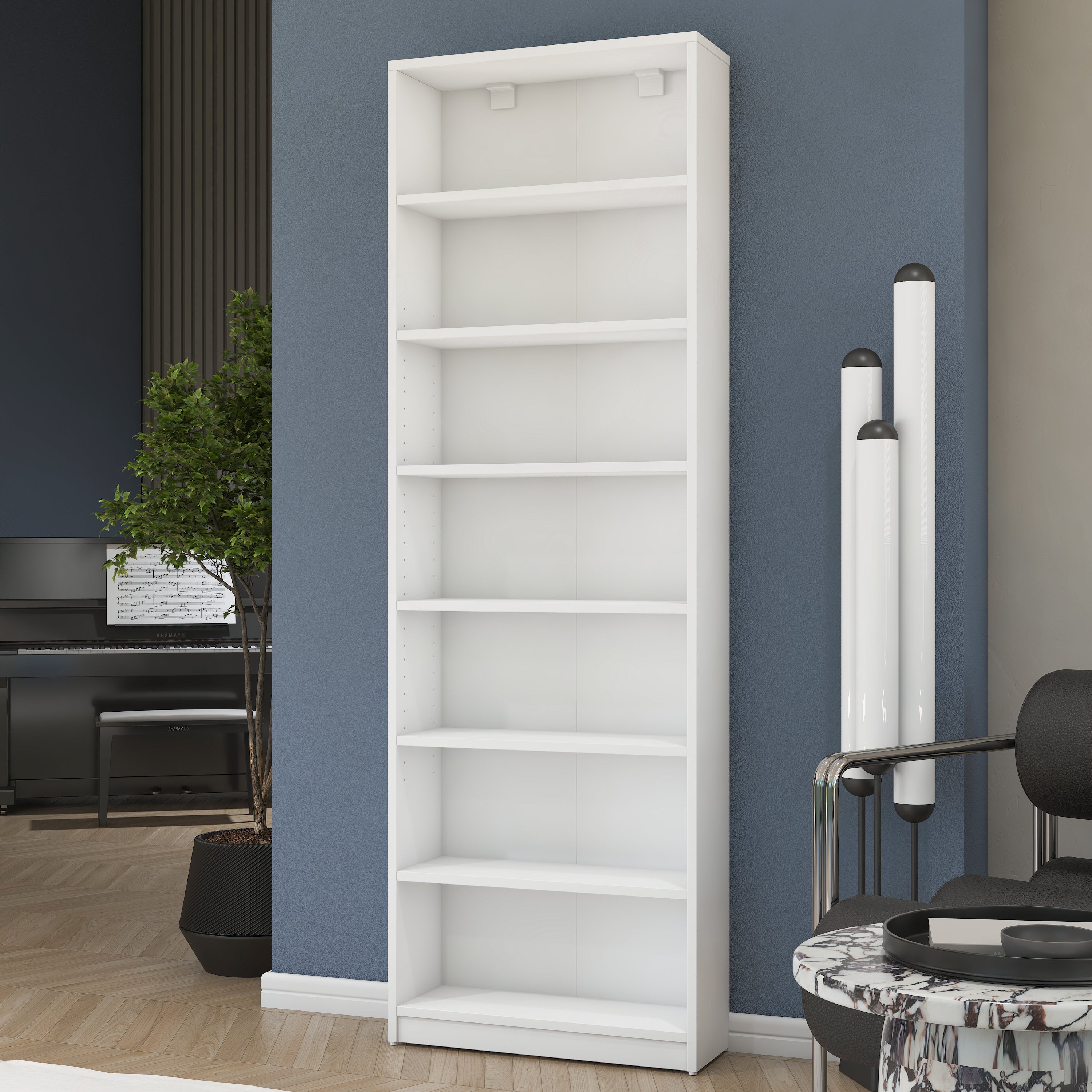 Rani HC127 Kitaplık 6 Raflı Çalışma Odası Kütüphane Modern Duvar Rafı Beyaz
