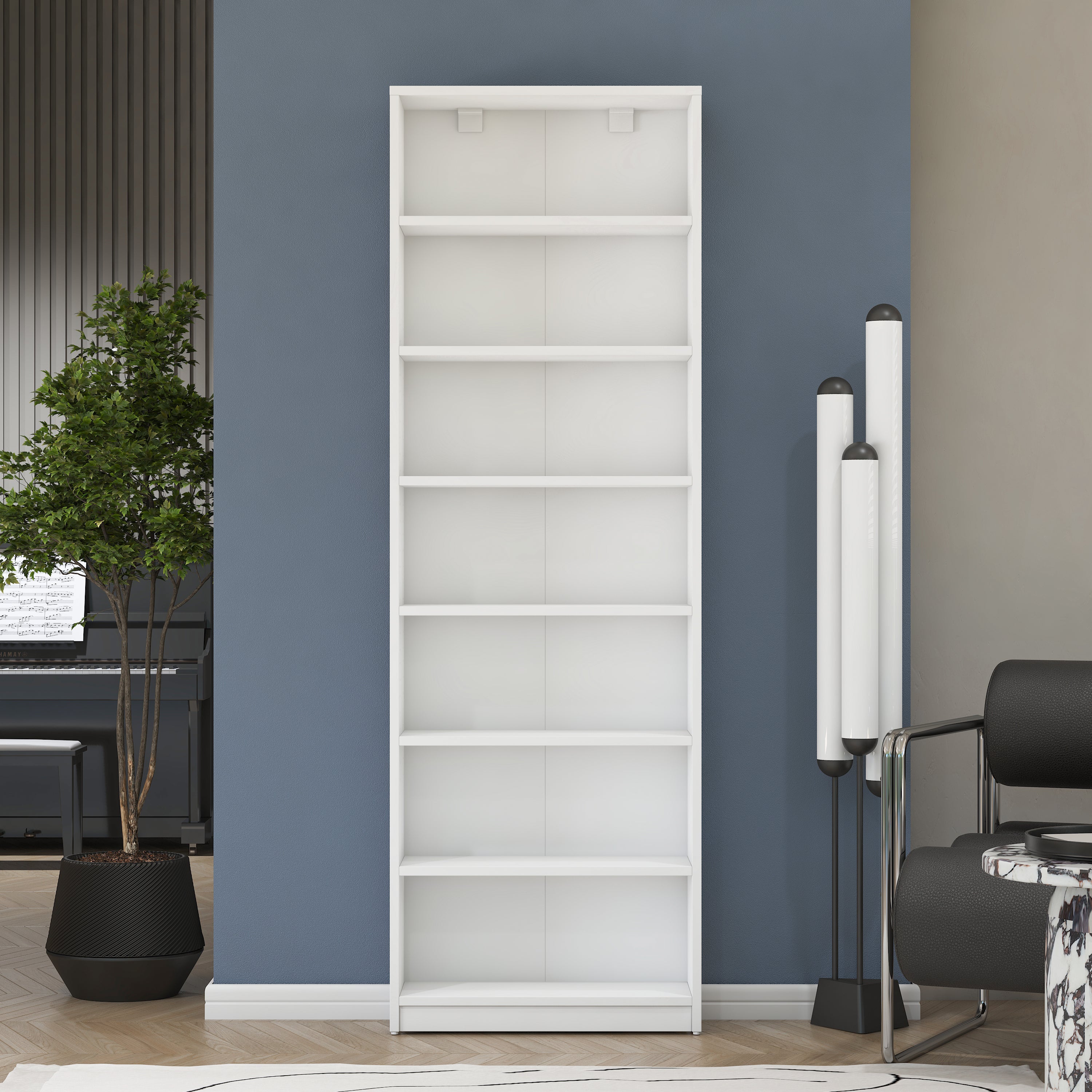 Rani HC127 Kitaplık 6 Raflı Çalışma Odası Kütüphane Modern Duvar Rafı Beyaz