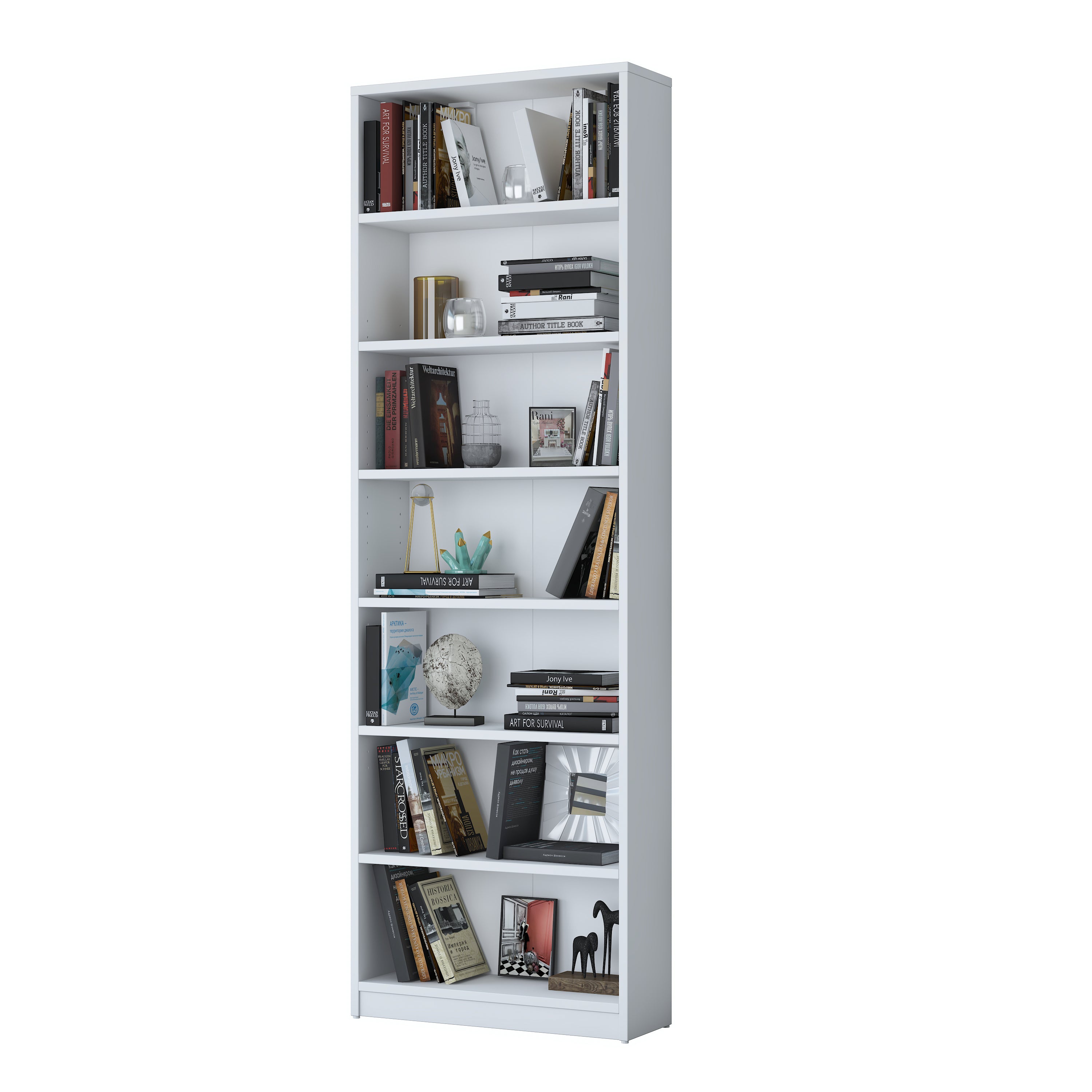 Rani HC127 Kitaplık 6 Raflı Çalışma Odası Kütüphane Modern Duvar Rafı Beyaz