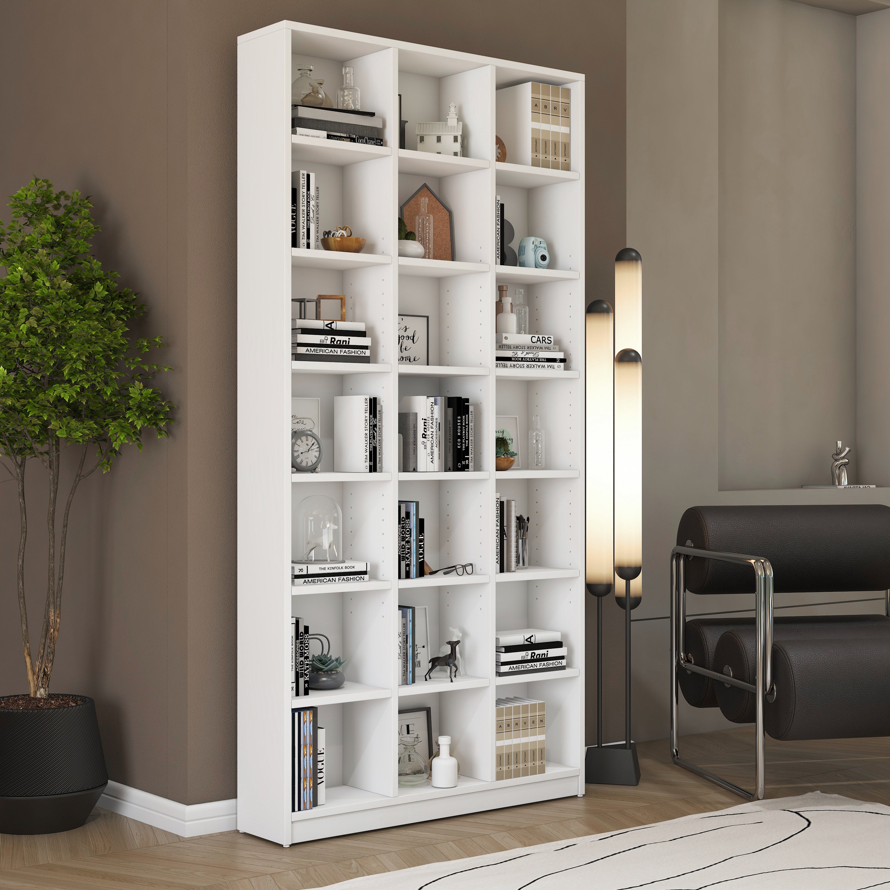 Rani HC128 Kitaplık 18 Raflı Çalışma Odası Kütüphane Modern Duvar Rafı Beyaz