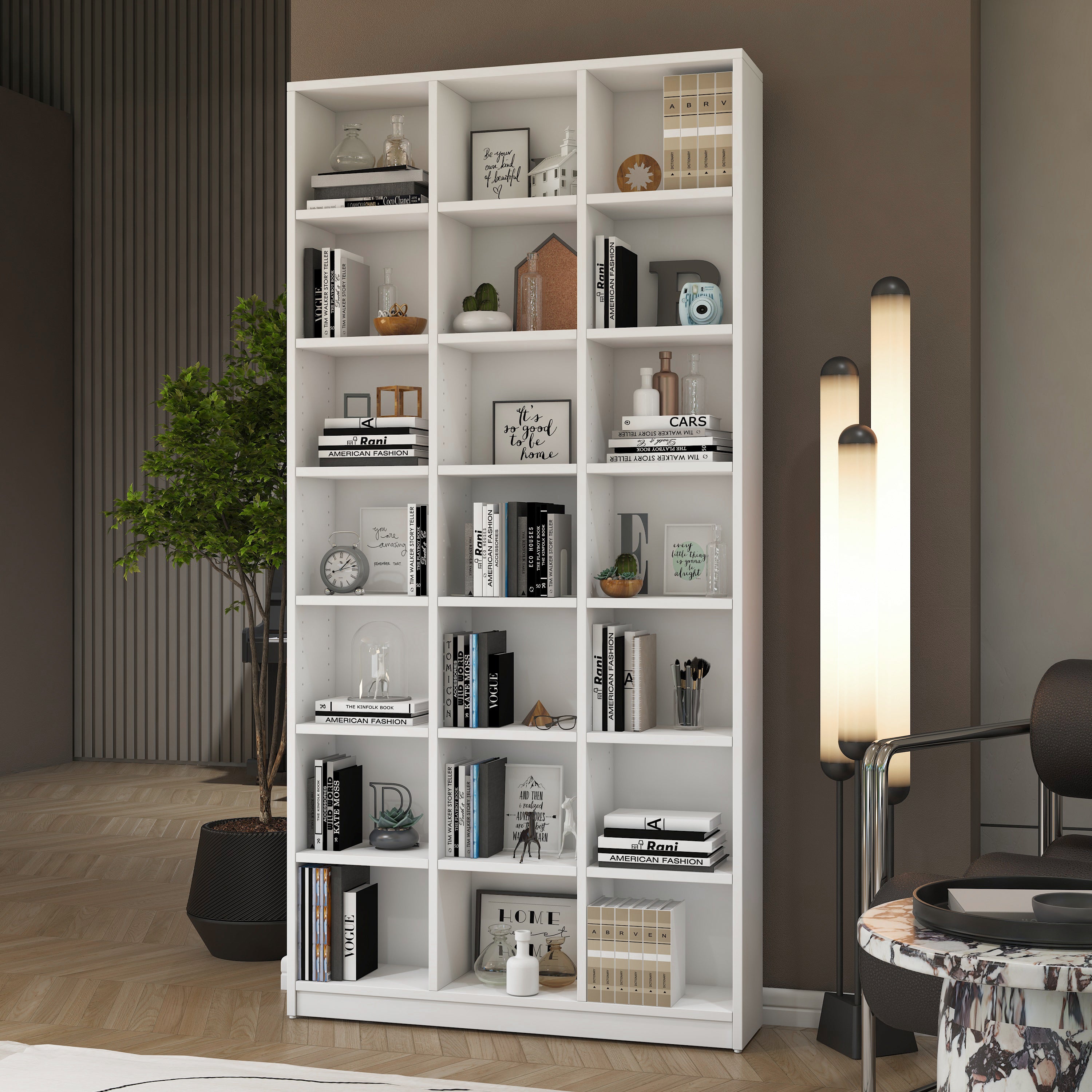 Rani HC128 Kitaplık 18 Raflı Çalışma Odası Kütüphane Modern Duvar Rafı Beyaz