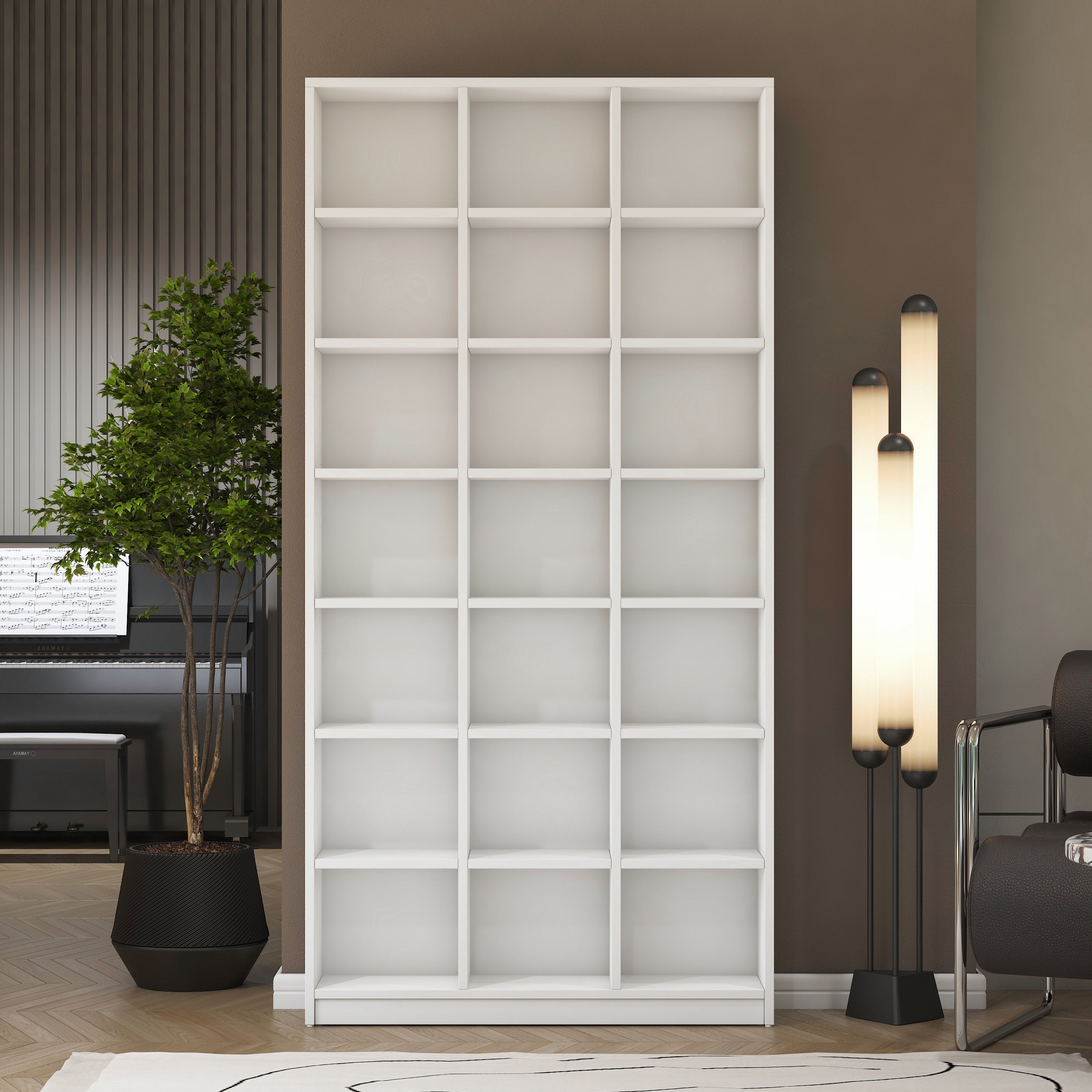 Rani HC128 Kitaplık 18 Raflı Çalışma Odası Kütüphane Modern Duvar Rafı Beyaz