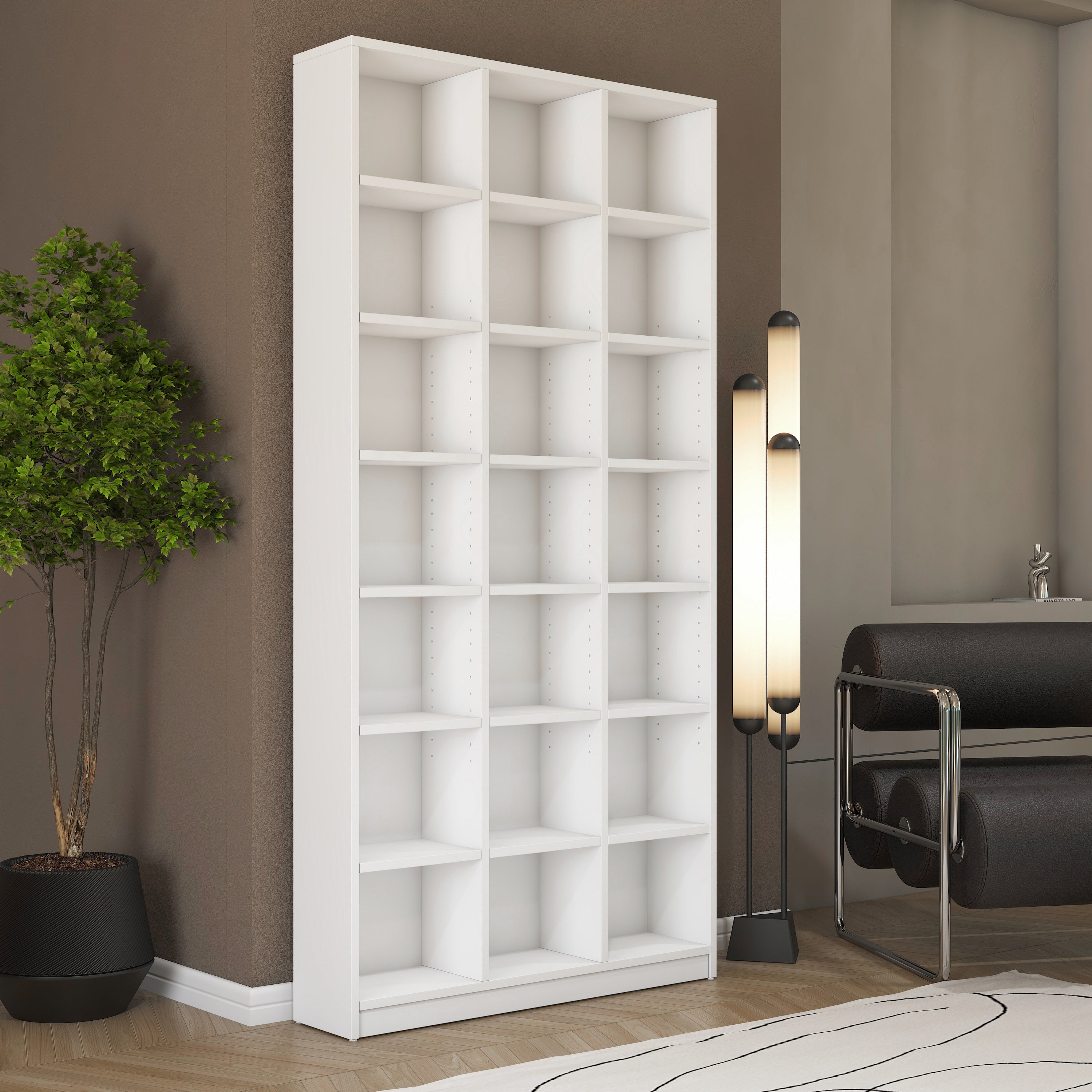 Rani HC128 Kitaplık 18 Raflı Çalışma Odası Kütüphane Modern Duvar Rafı Beyaz