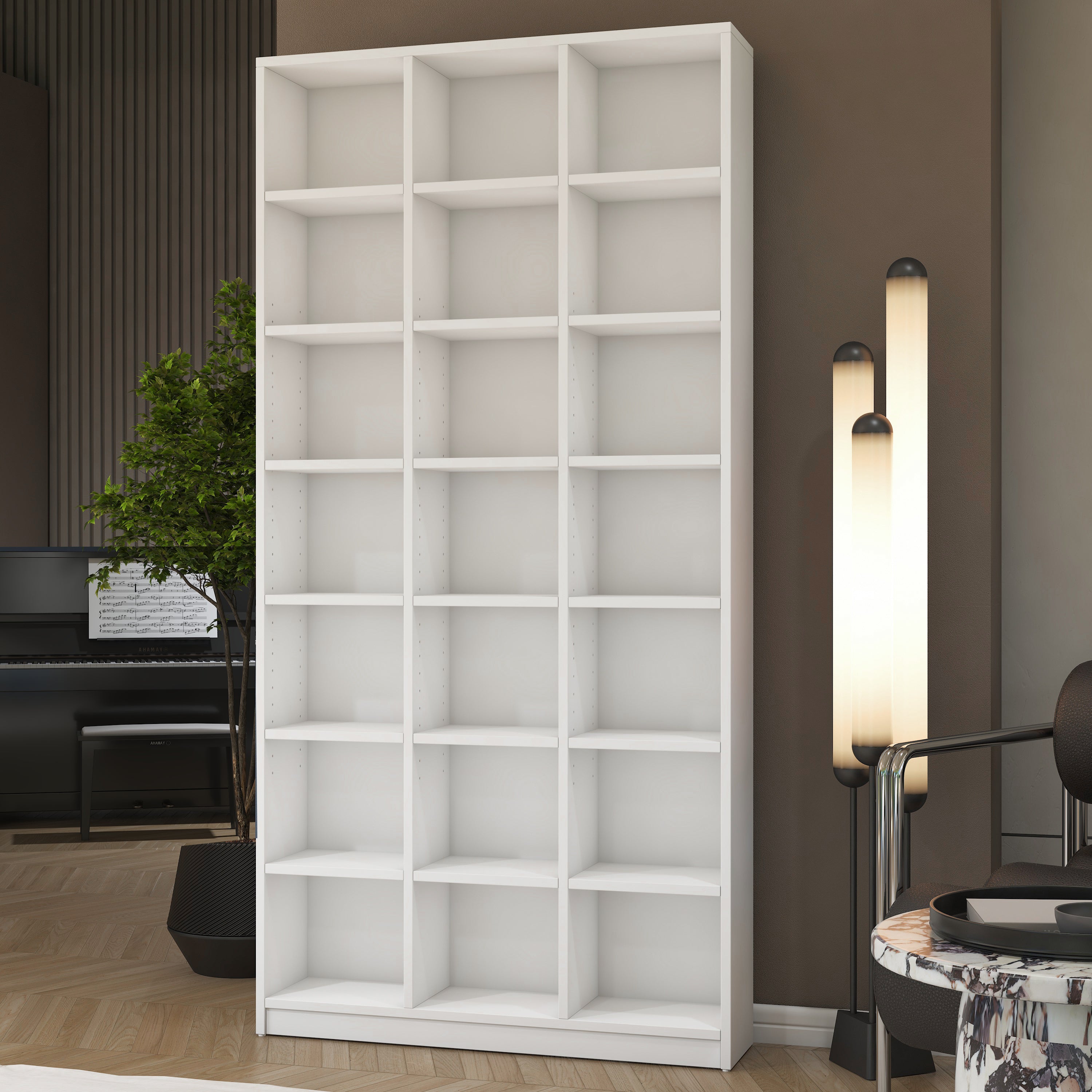 Rani HC128 Kitaplık 18 Raflı Çalışma Odası Kütüphane Modern Duvar Rafı Beyaz