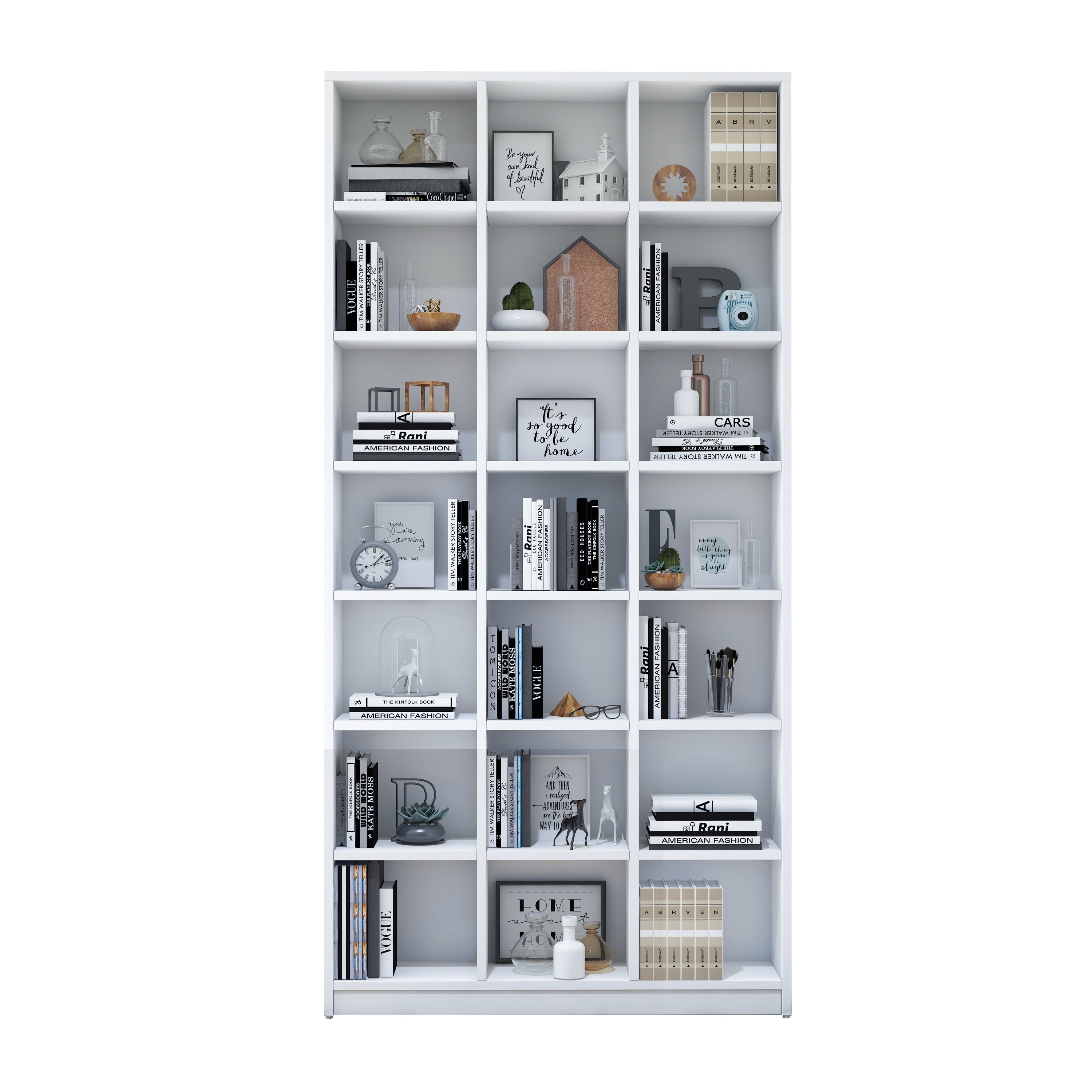 Rani HC128 Kitaplık 18 Raflı Çalışma Odası Kütüphane Modern Duvar Rafı Beyaz