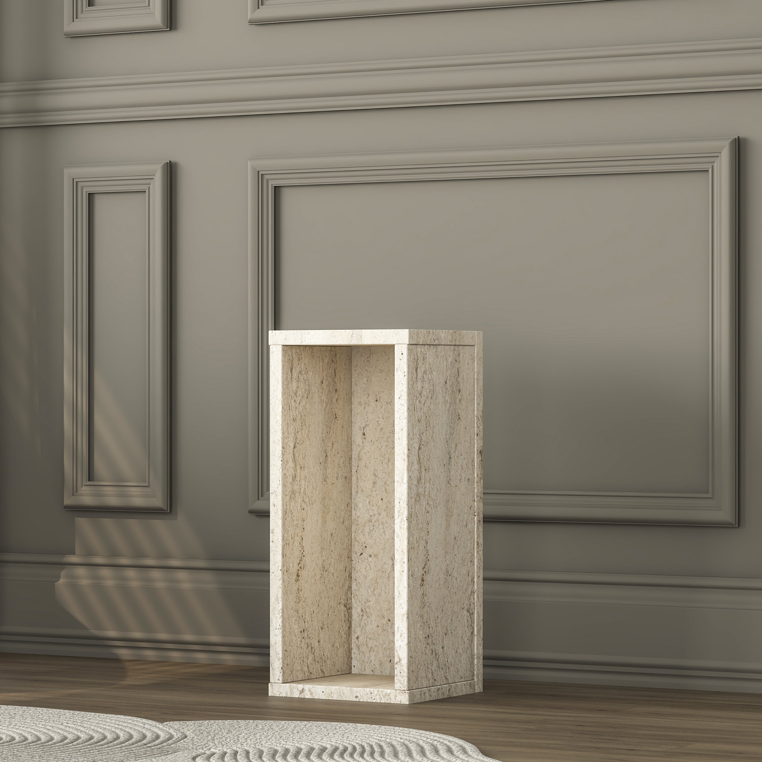 Rani AD105 Modern Gizli Bölmeli Sütun Yan Sehpa Traverten