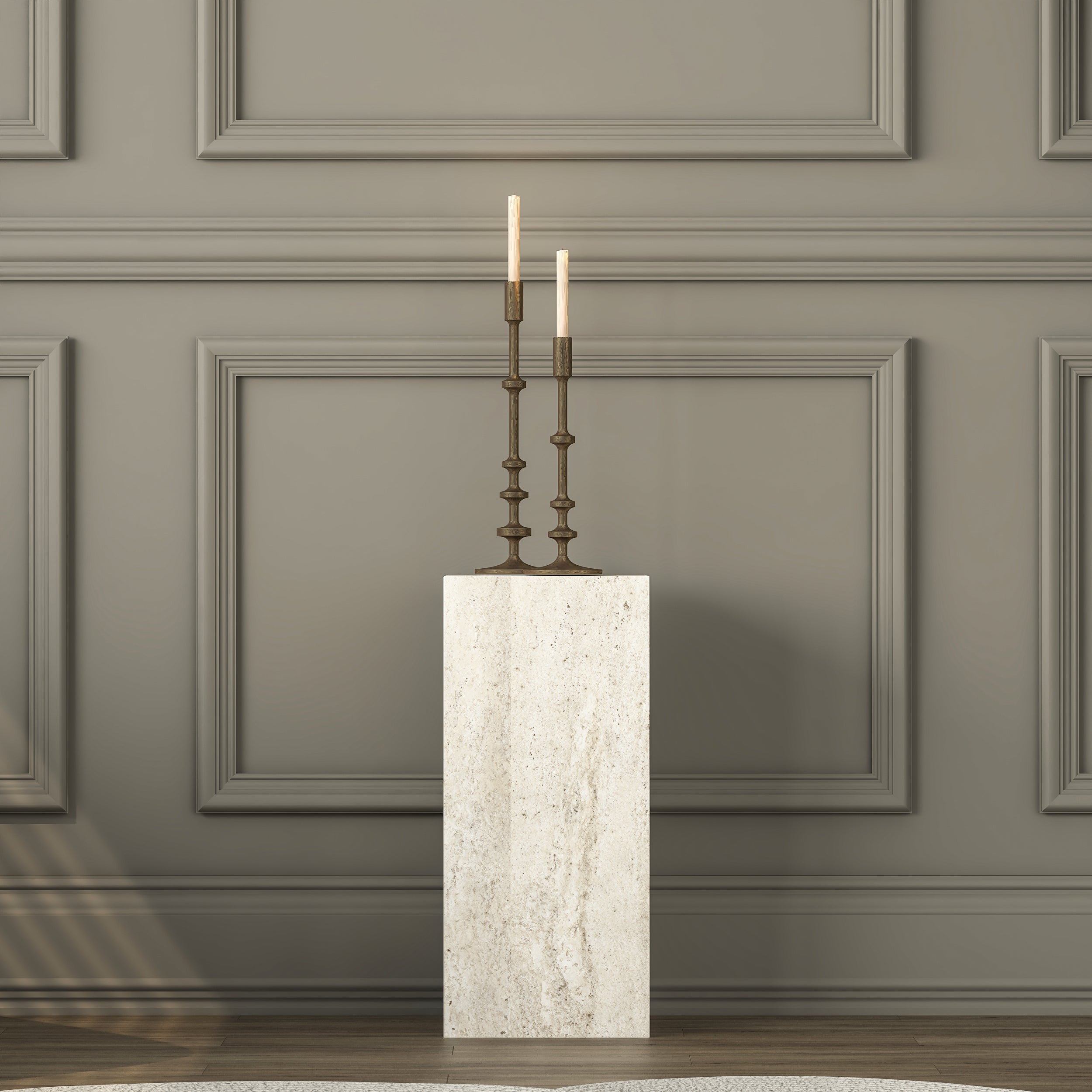 Rani AD105 Modern Gizli Bölmeli Sütun Yan Sehpa Traverten