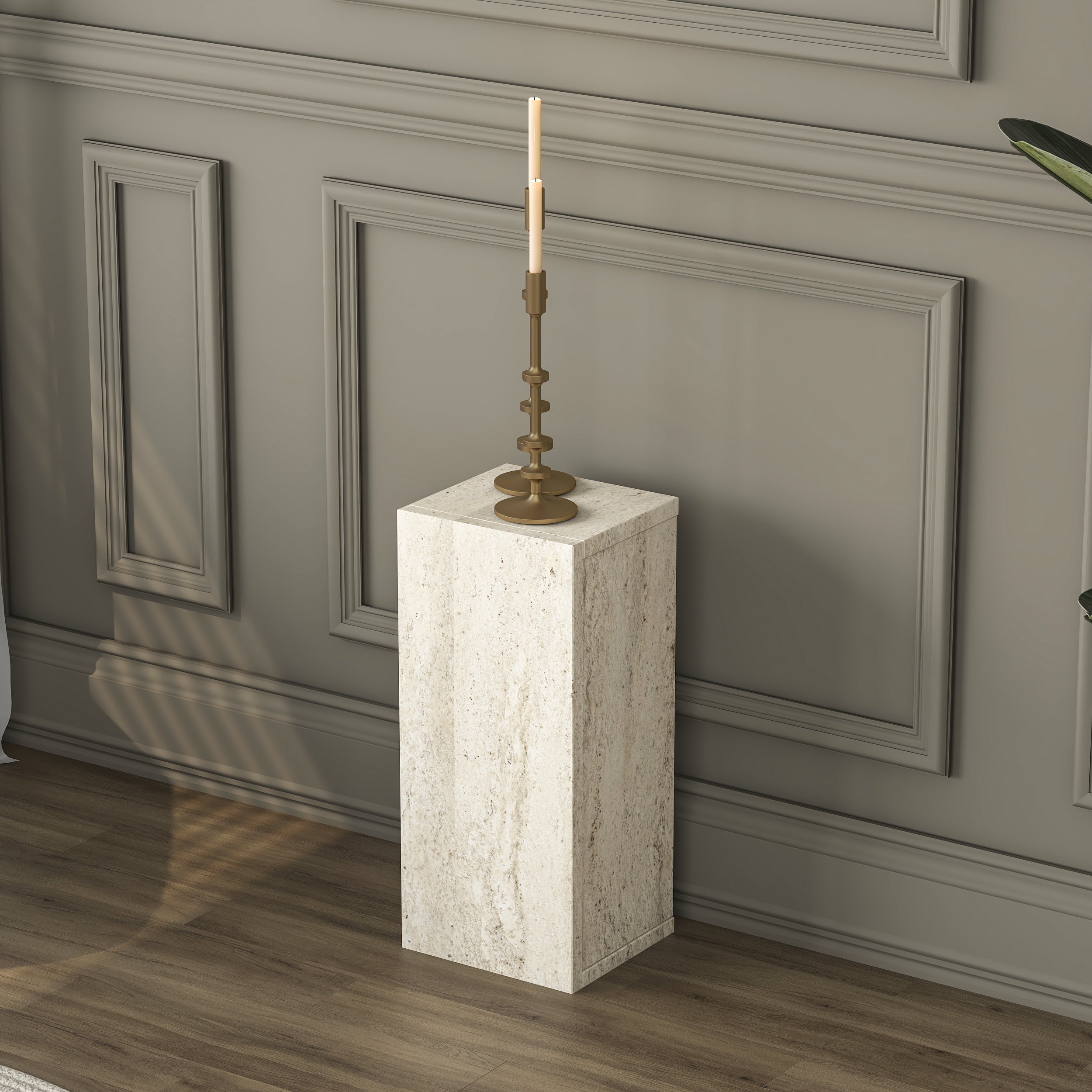 Rani AD105 Modern Gizli Bölmeli Sütun Yan Sehpa Traverten