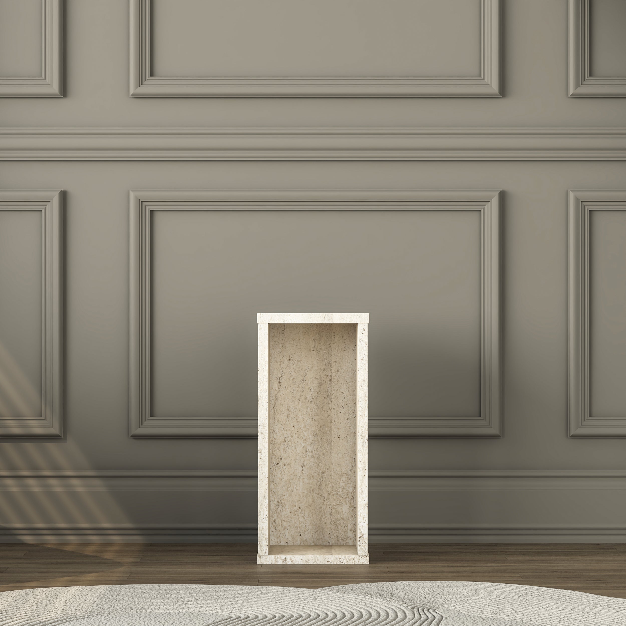 Rani AD105 Modern Gizli Bölmeli Sütun Yan Sehpa Traverten