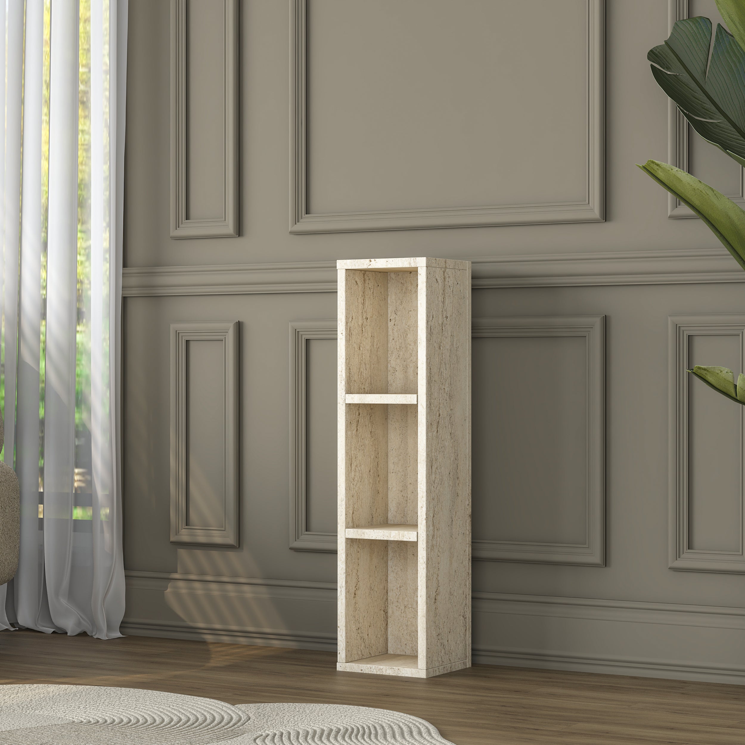 Rani AD103 Modern Gizli Bölmeli Sütun Yan Sehpa Traverten